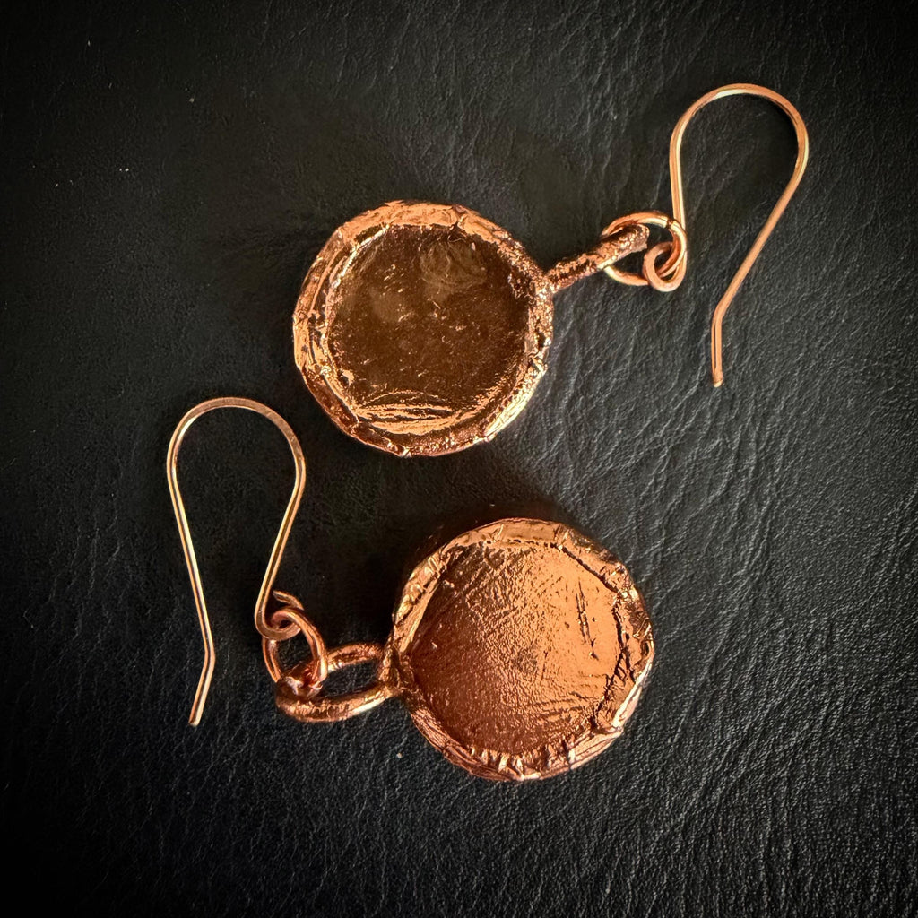 4 Leaf Clover Resin Electroformed Copper Dangle Earrings on Rose Gold Ear Wires