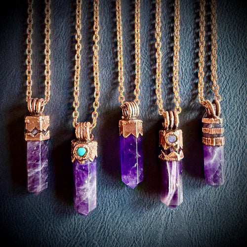 Electroformed Amethyst Point Necklace | Handmade Copper Crystal Pendant | Solid Copper Chain | Artisan Jewelry
