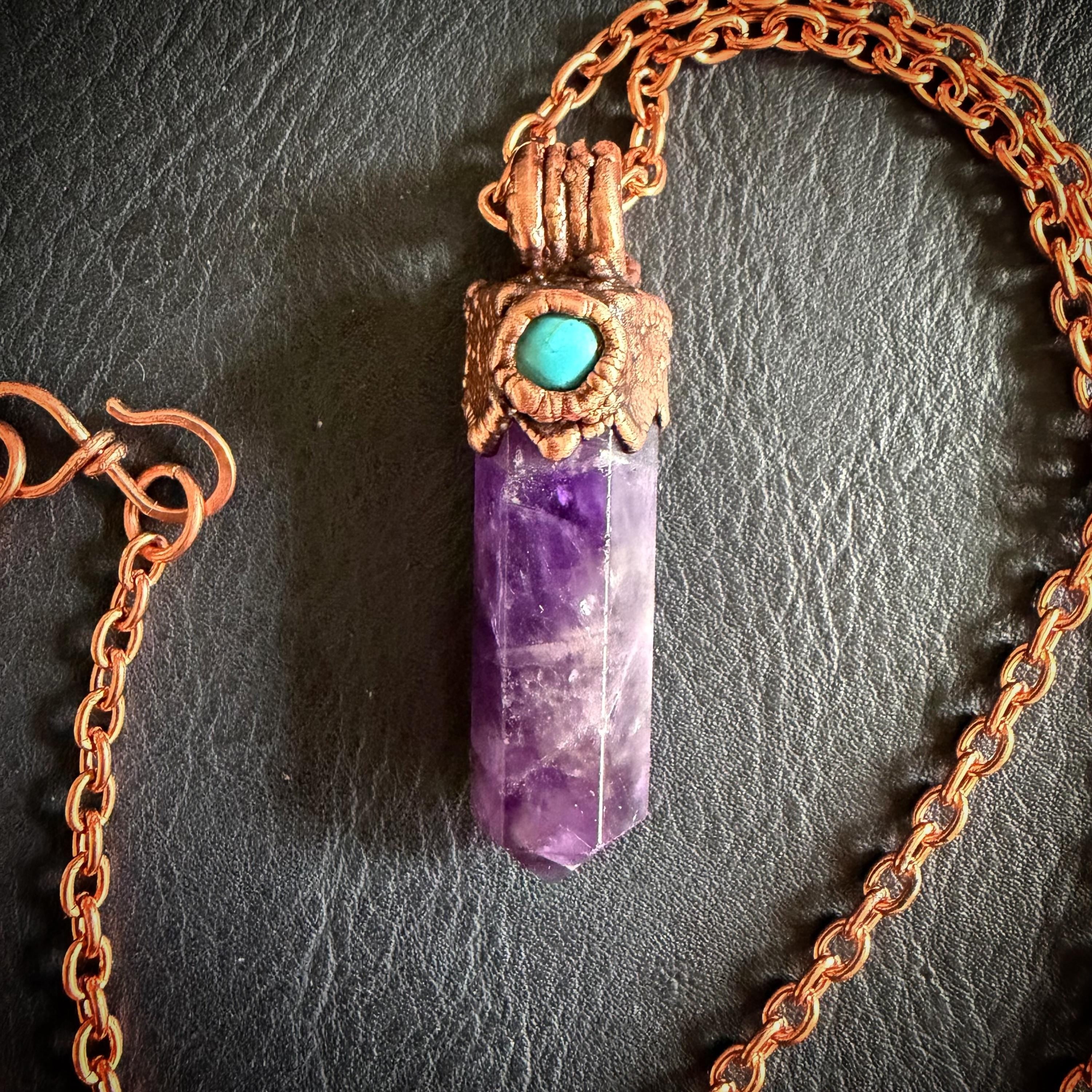 Electroformed Amethyst Point Necklace | Handmade Copper Crystal Pendant | Solid Copper Chain | Artisan Jewelry