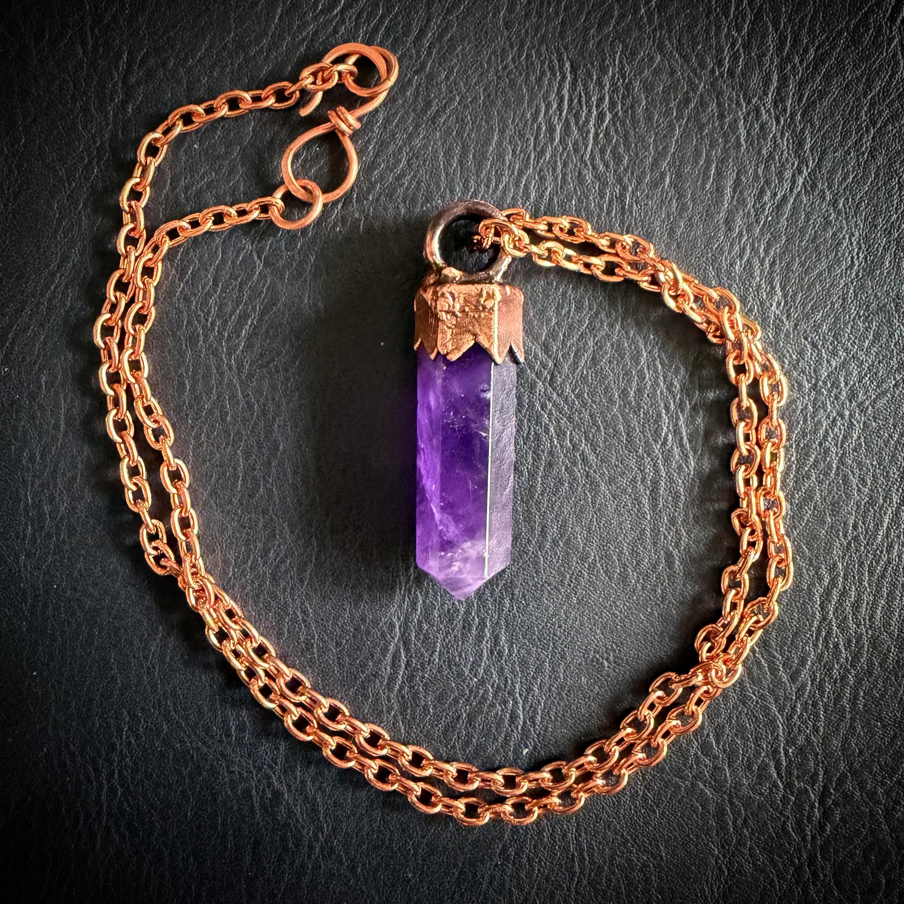 Electroformed Amethyst Point Necklace | Handmade Copper Crystal Pendant | Solid Copper Chain | Artisan Jewelry