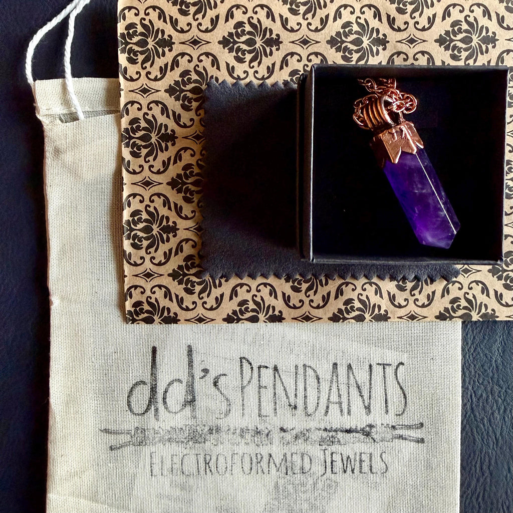 Electroformed Amethyst Point Necklace | Handmade Copper Crystal Pendant | Solid Copper Chain | Artisan Jewelry