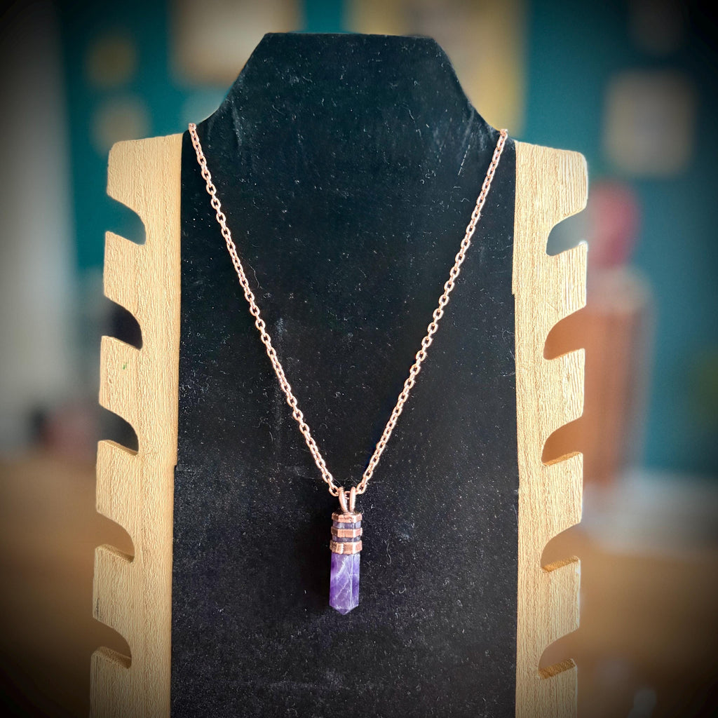 Electroformed Amethyst Point Necklace | Handmade Copper Crystal Pendant | Solid Copper Chain | Artisan Jewelry