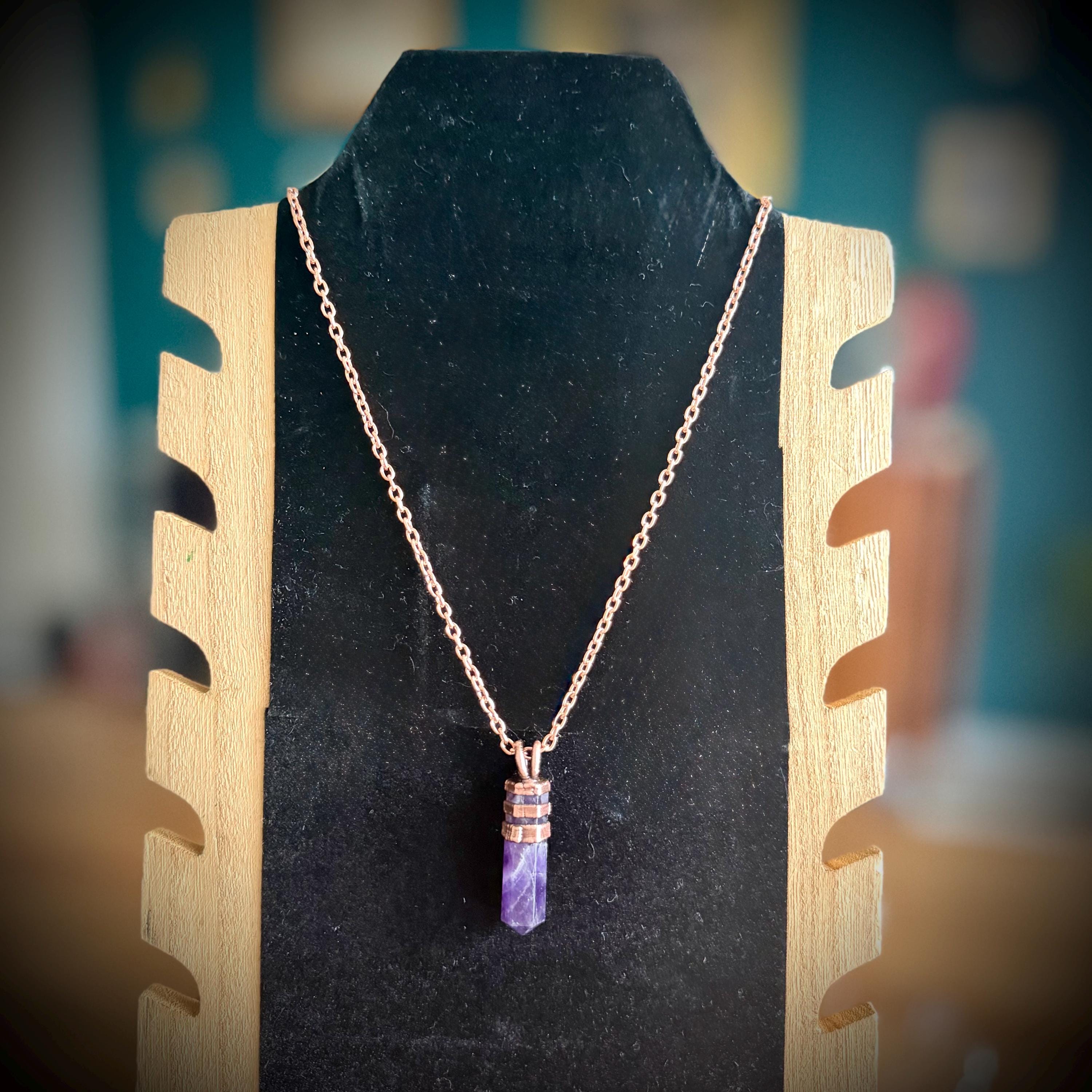 Electroformed Amethyst Point Necklace | Handmade Copper Crystal Pendant | Solid Copper Chain | Artisan Jewelry