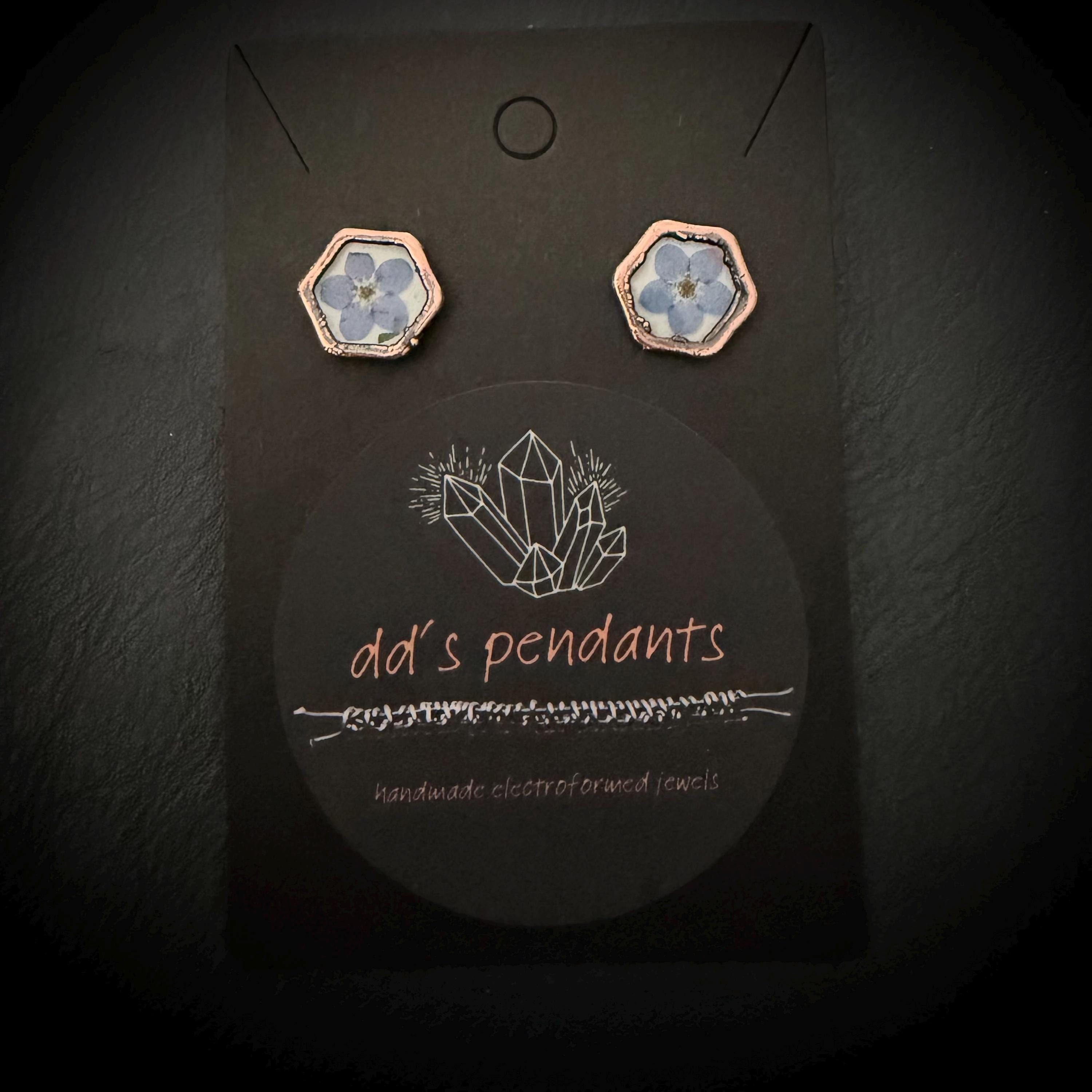 Forget Me Not Flower Stud Earrings – Electroformed Copper – Handmade Botanical Jewelry