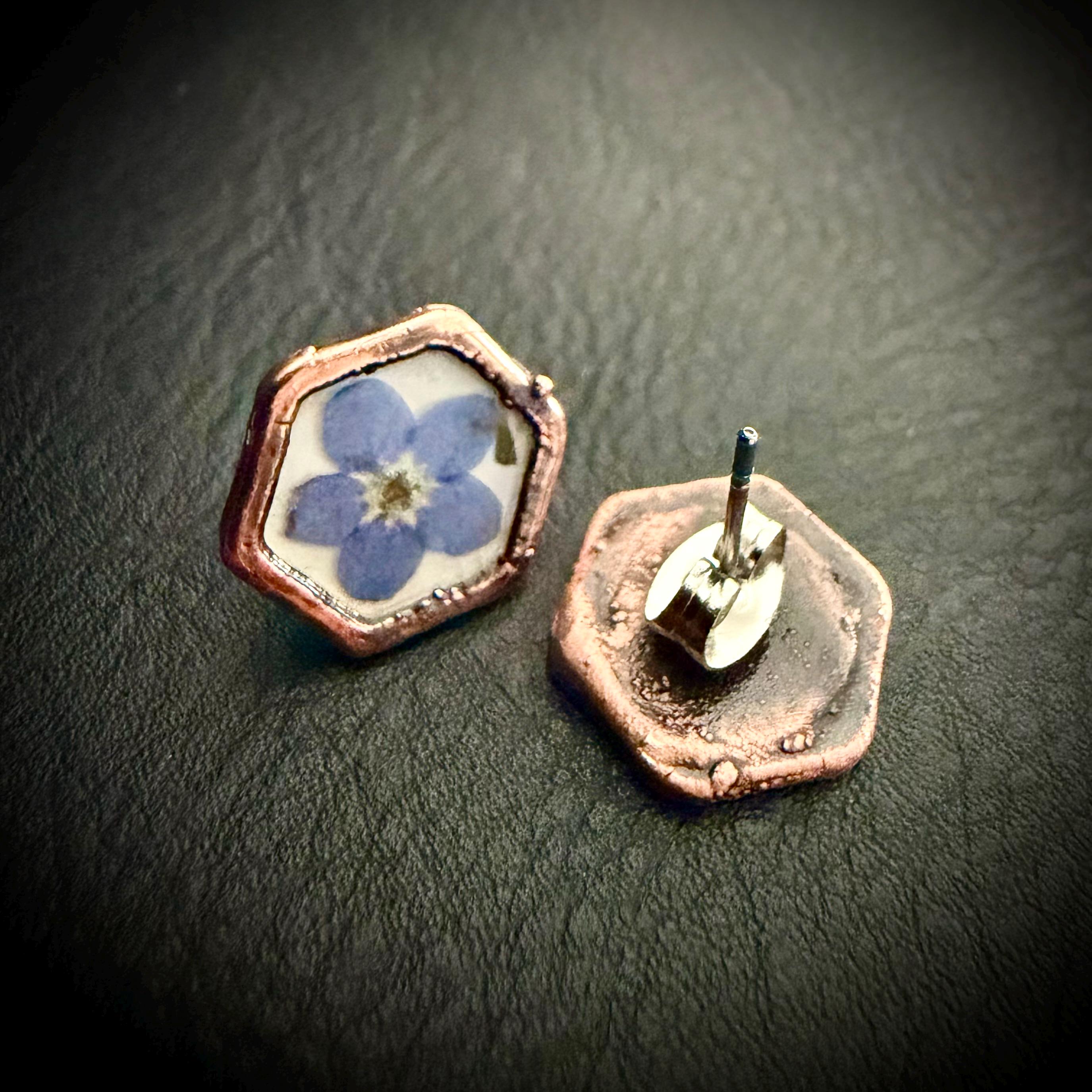 Forget Me Not Flower Stud Earrings – Electroformed Copper – Handmade Botanical Jewelry