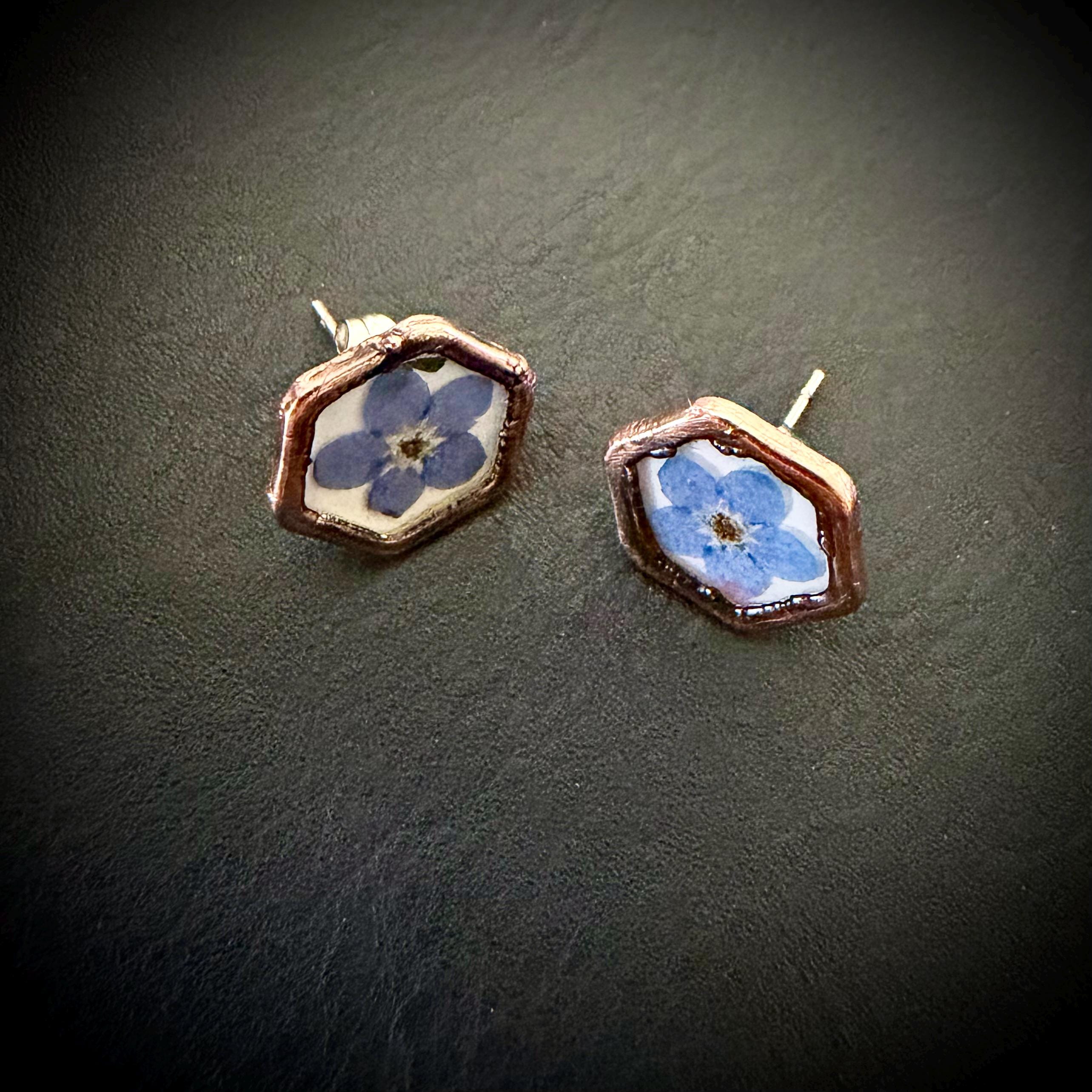 Forget Me Not Flower Stud Earrings – Electroformed Copper – Handmade Botanical Jewelry
