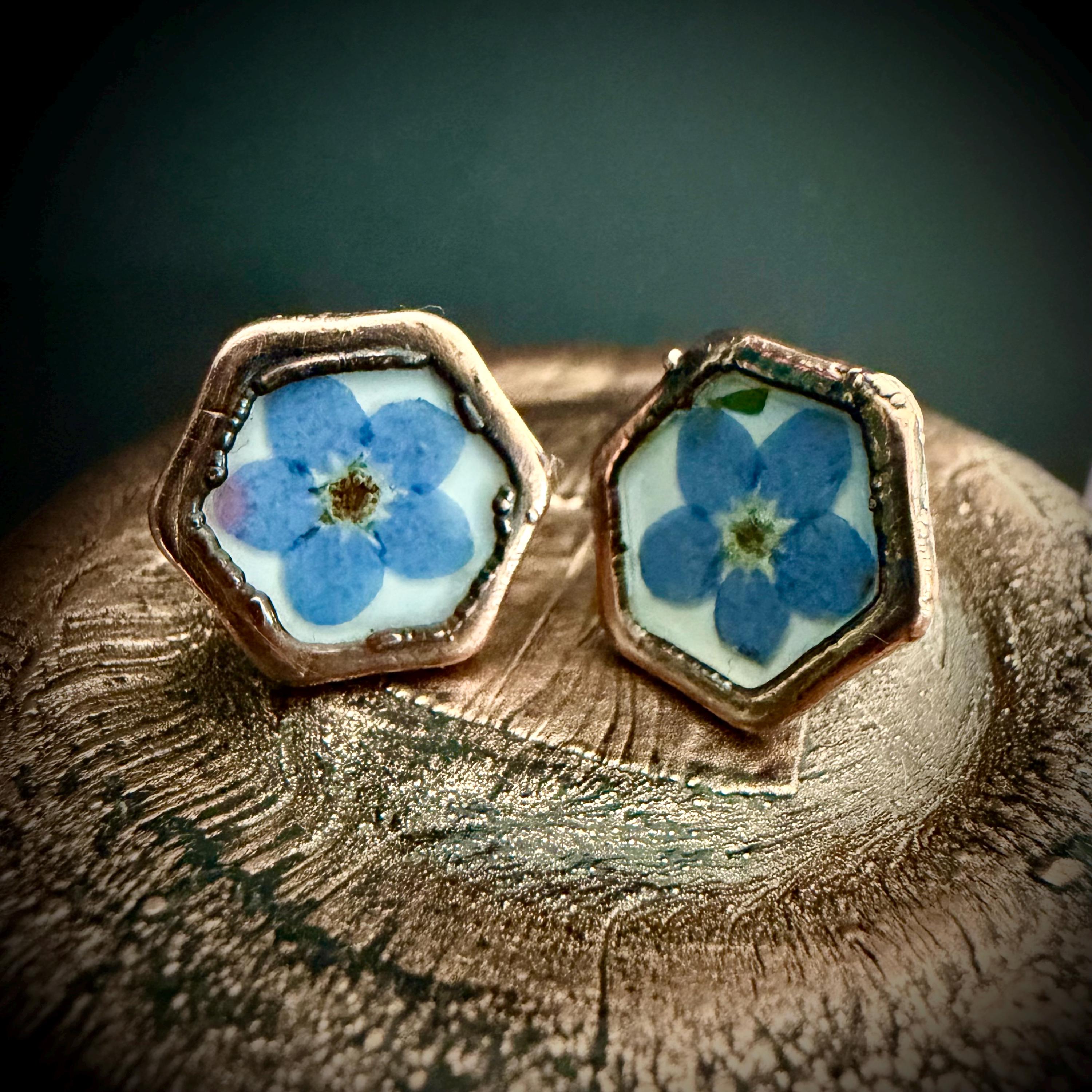 Forget Me Not Flower Stud Earrings – Electroformed Copper – Handmade Botanical Jewelry