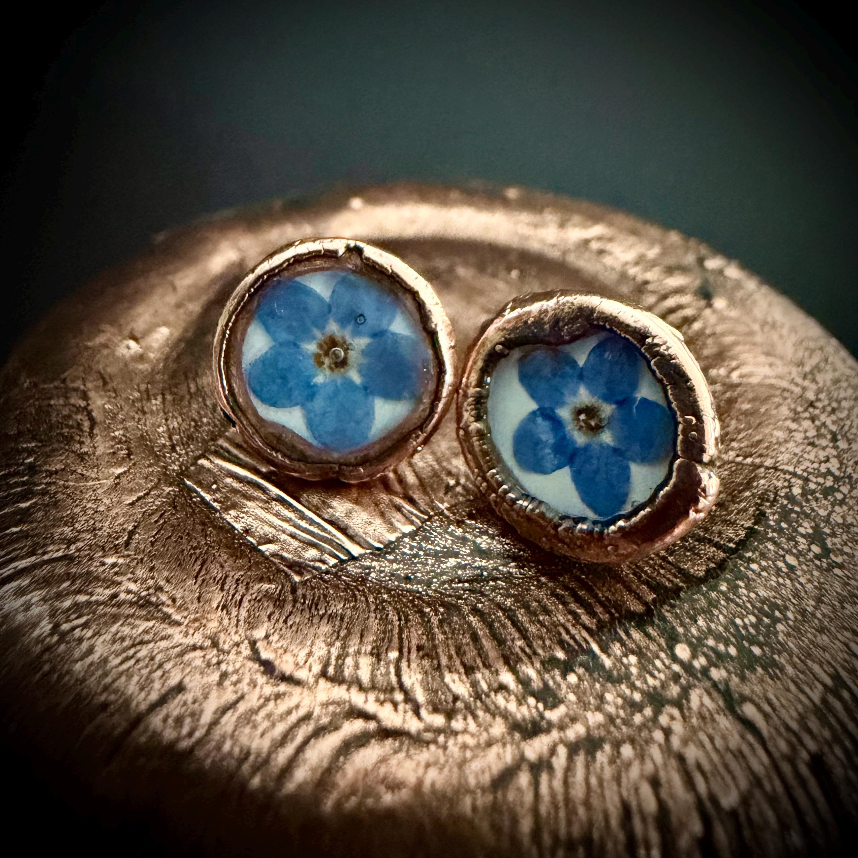 Forget Me Not Flower Stud Earrings – Electroformed Copper – Handmade Botanical Jewelry