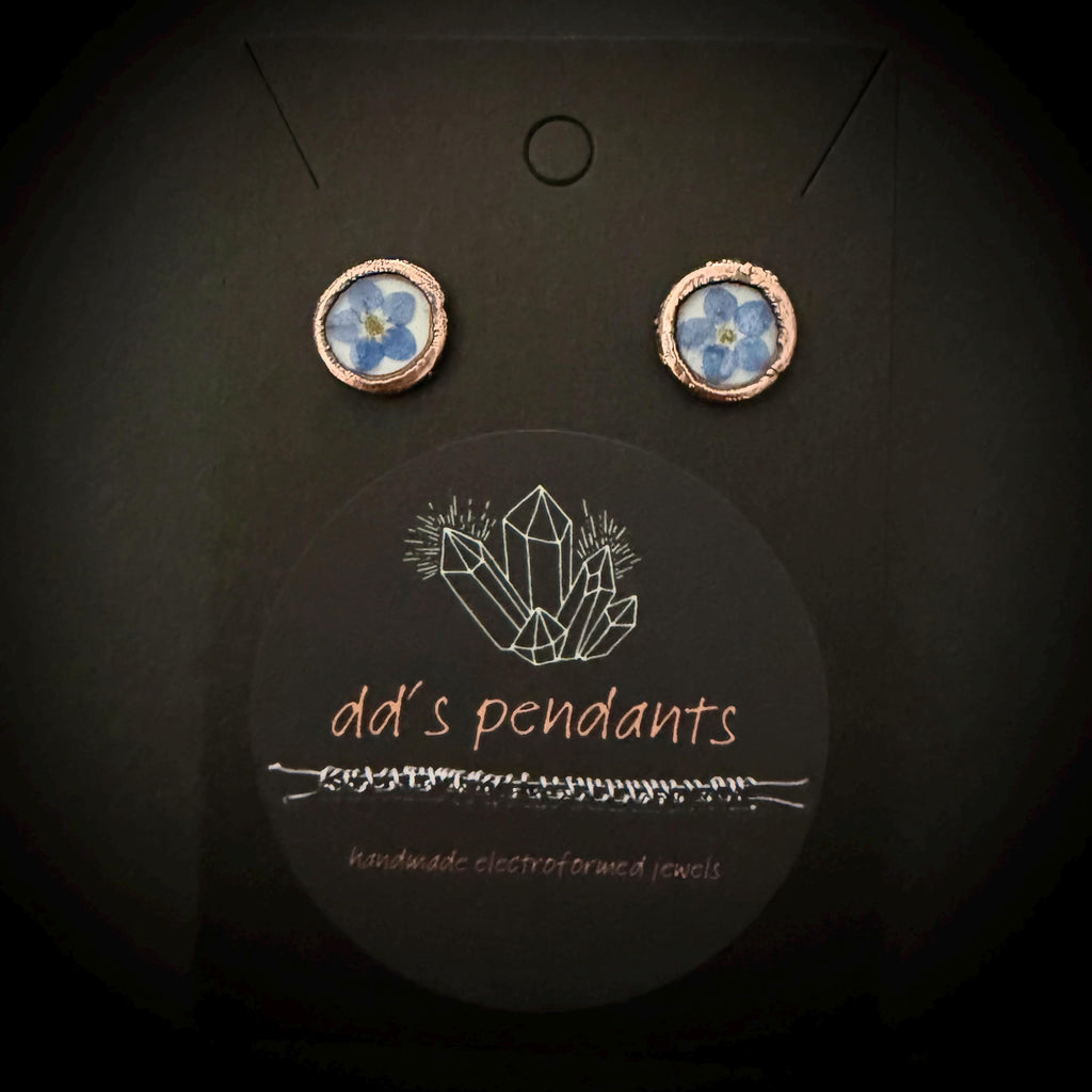 Forget Me Not Flower Stud Earrings – Electroformed Copper – Handmade Botanical Jewelry