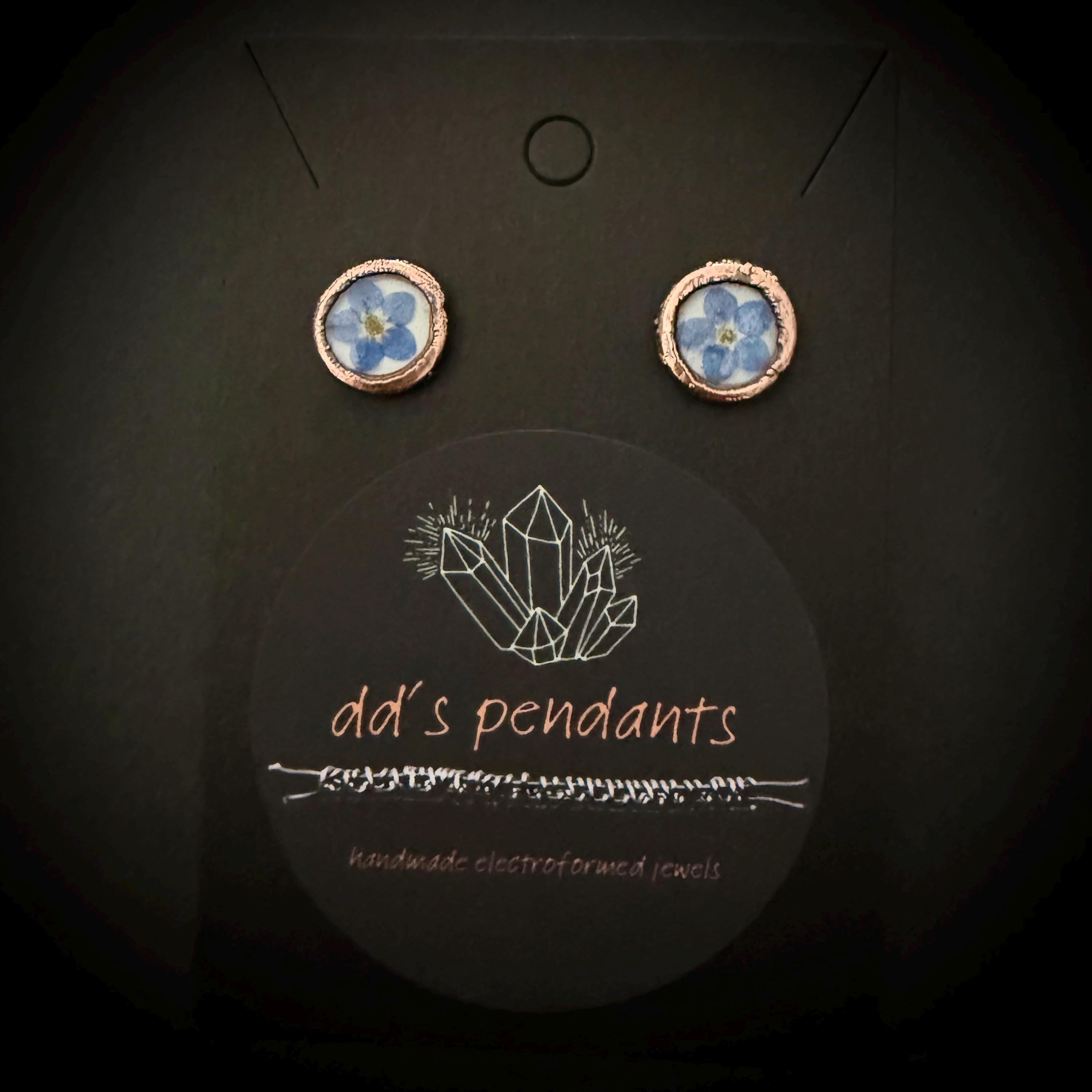 Forget Me Not Flower Stud Earrings – Electroformed Copper – Handmade Botanical Jewelry