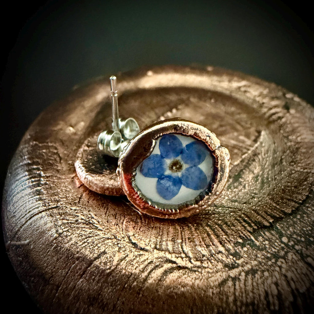 Forget Me Not Flower Stud Earrings – Electroformed Copper – Handmade Botanical Jewelry