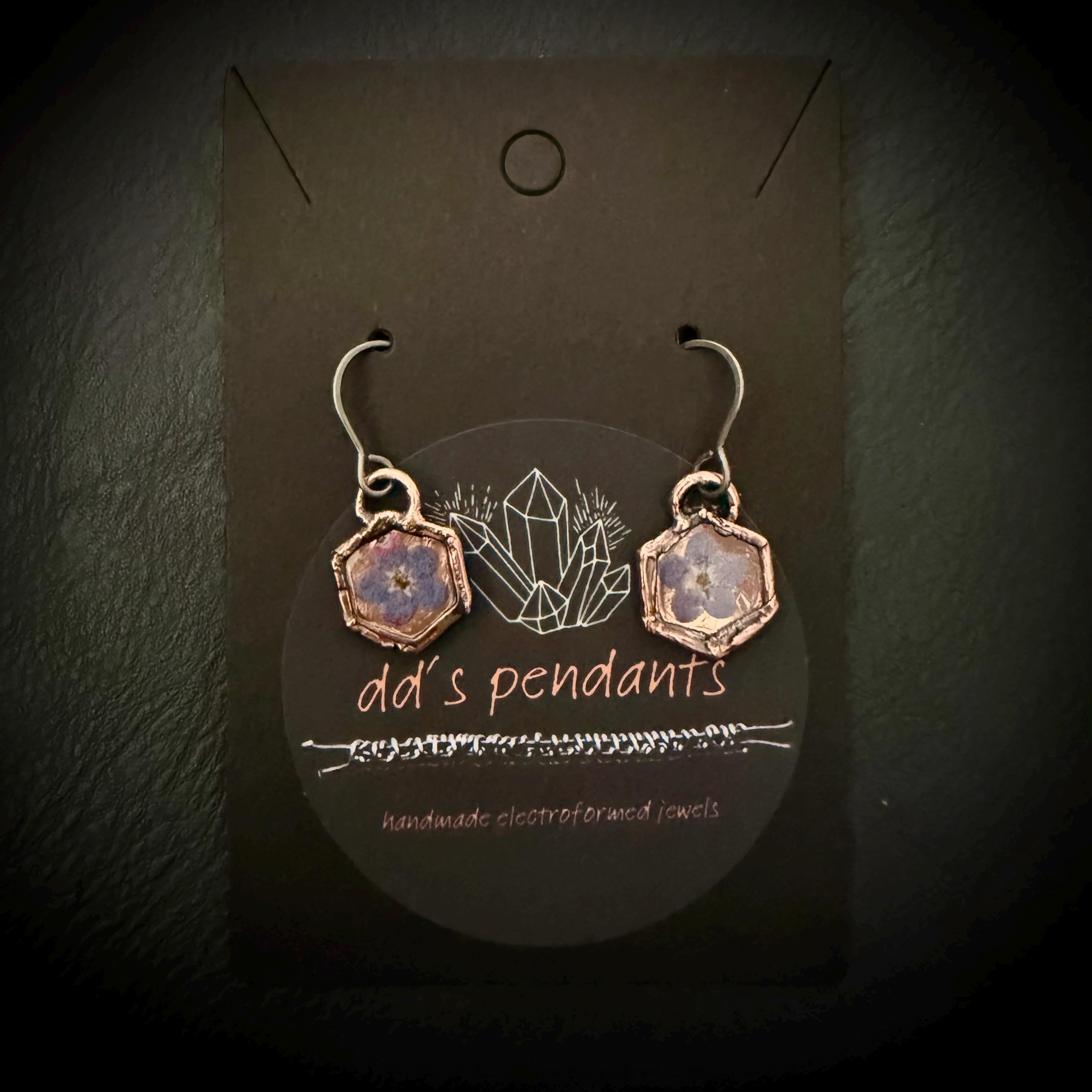 Forget Me Not Flower Dangle Earrings – Electroformed Copper – Handmade Botanical Jewelry