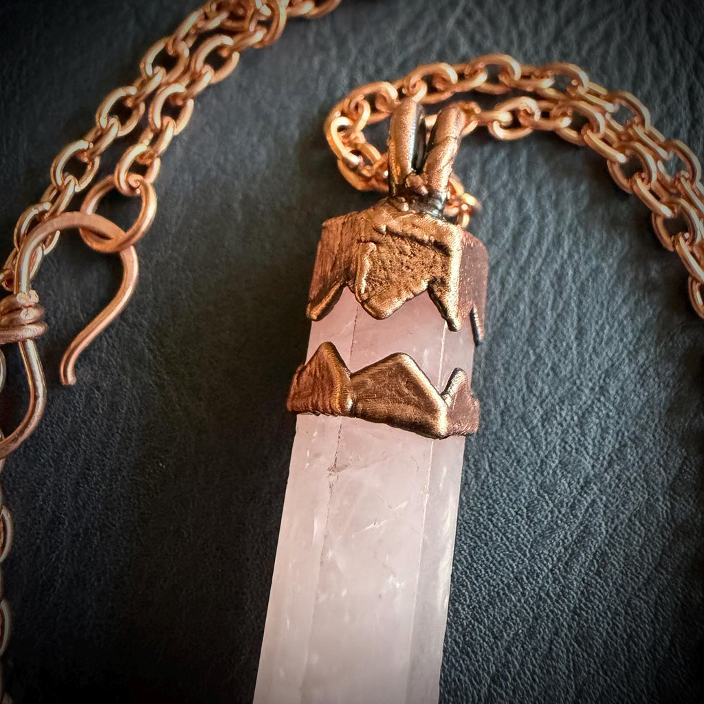 Electroformed Rose Quartz Point Necklace | Handmade Copper Crystal Pendant | Solid Copper Chain | Artisan Jewelry