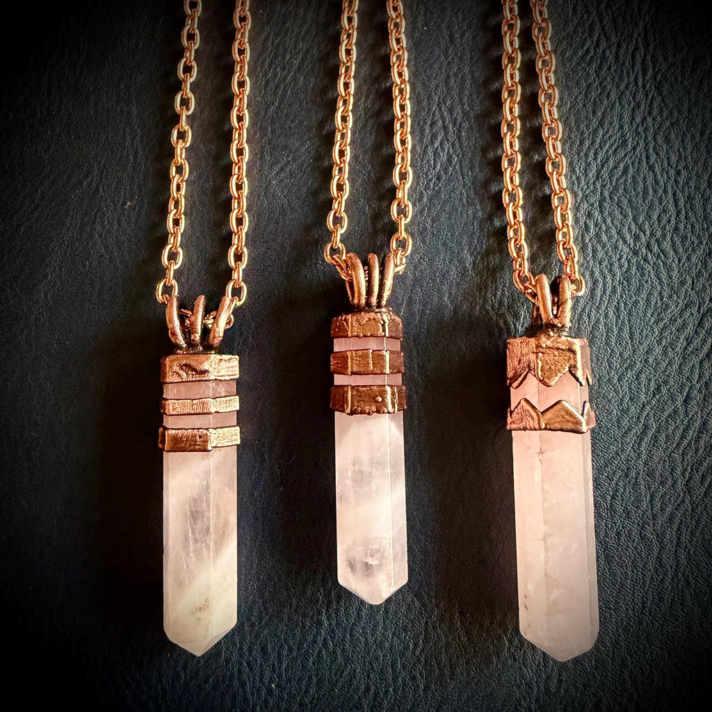 Electroformed Rose Quartz Point Necklace | Handmade Copper Crystal Pendant | Solid Copper Chain | Artisan Jewelry