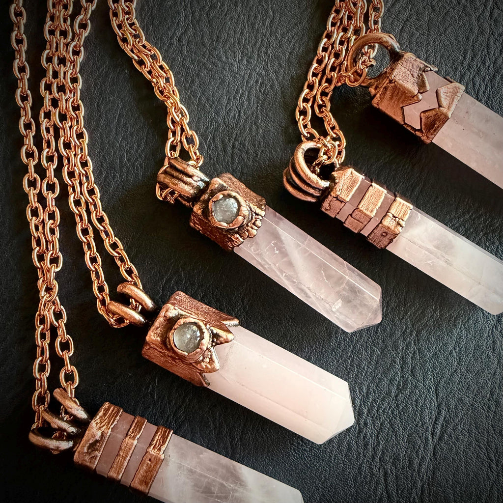Electroformed Rose Quartz Point Necklace | Handmade Copper Crystal Pendant | Solid Copper Chain | Artisan Jewelry