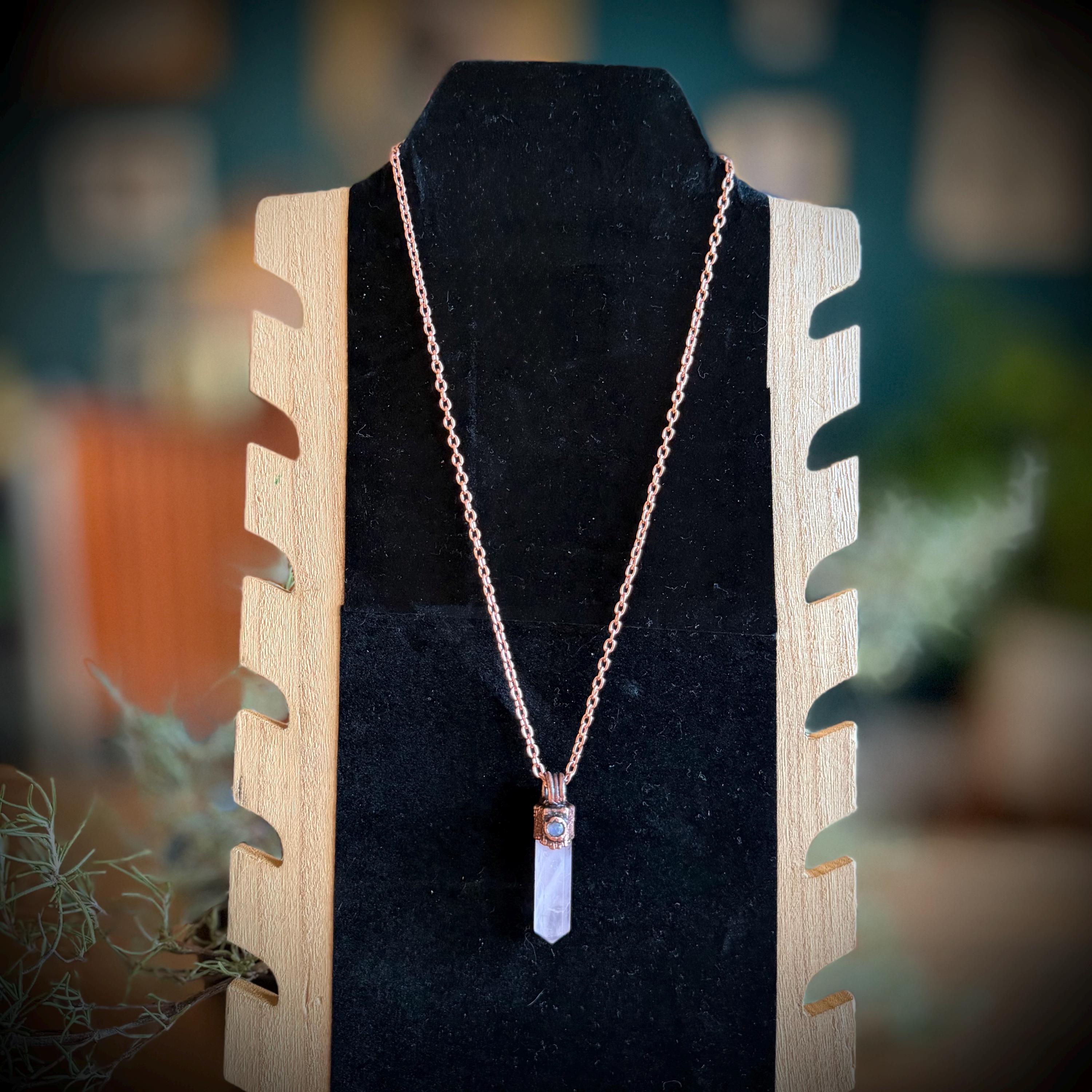 Electroformed Rose Quartz Point Necklace | Handmade Copper Crystal Pendant | Solid Copper Chain | Artisan Jewelry