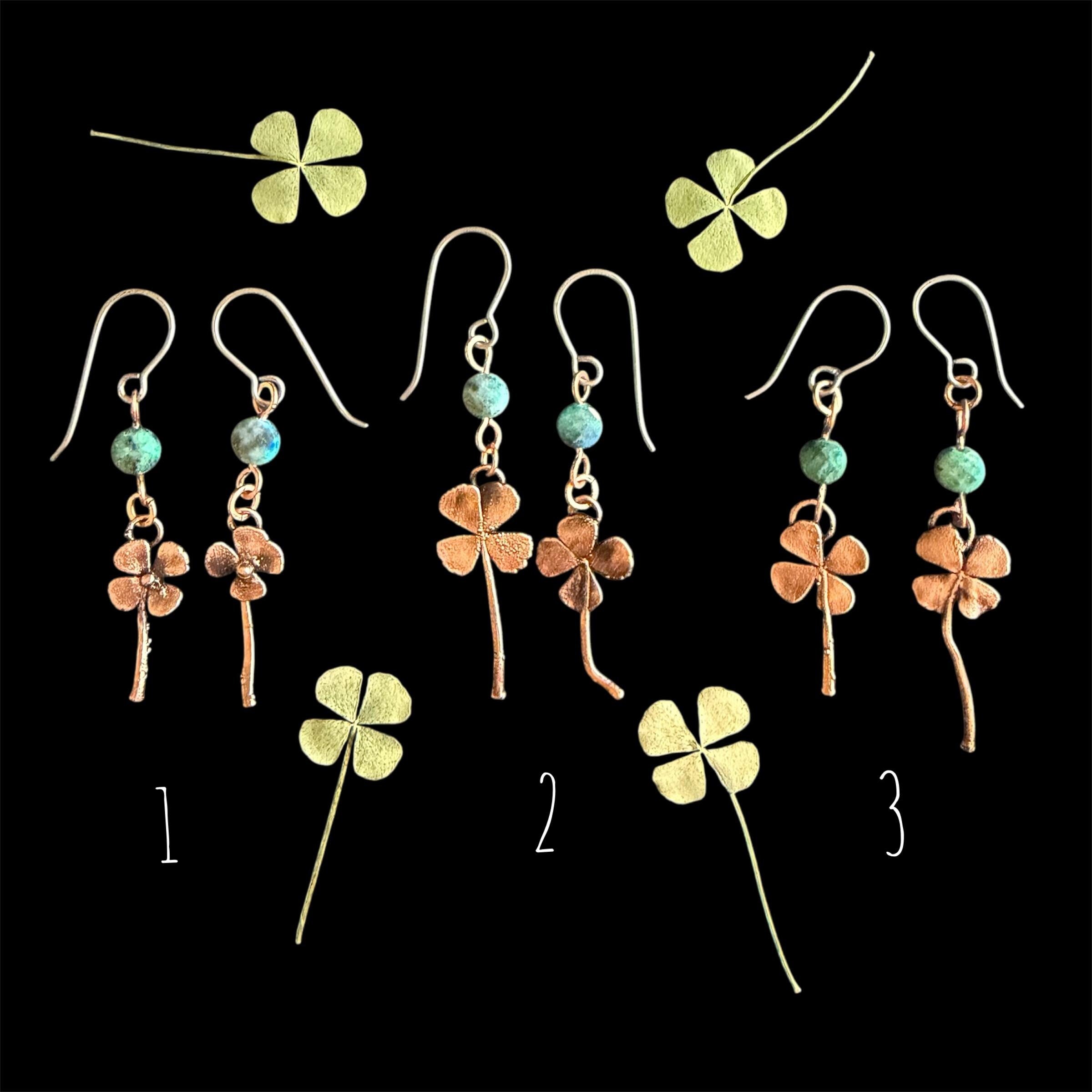 Electroformed Copper Four Leaf Clover Earrings – Lapis Lazuli, Titanium