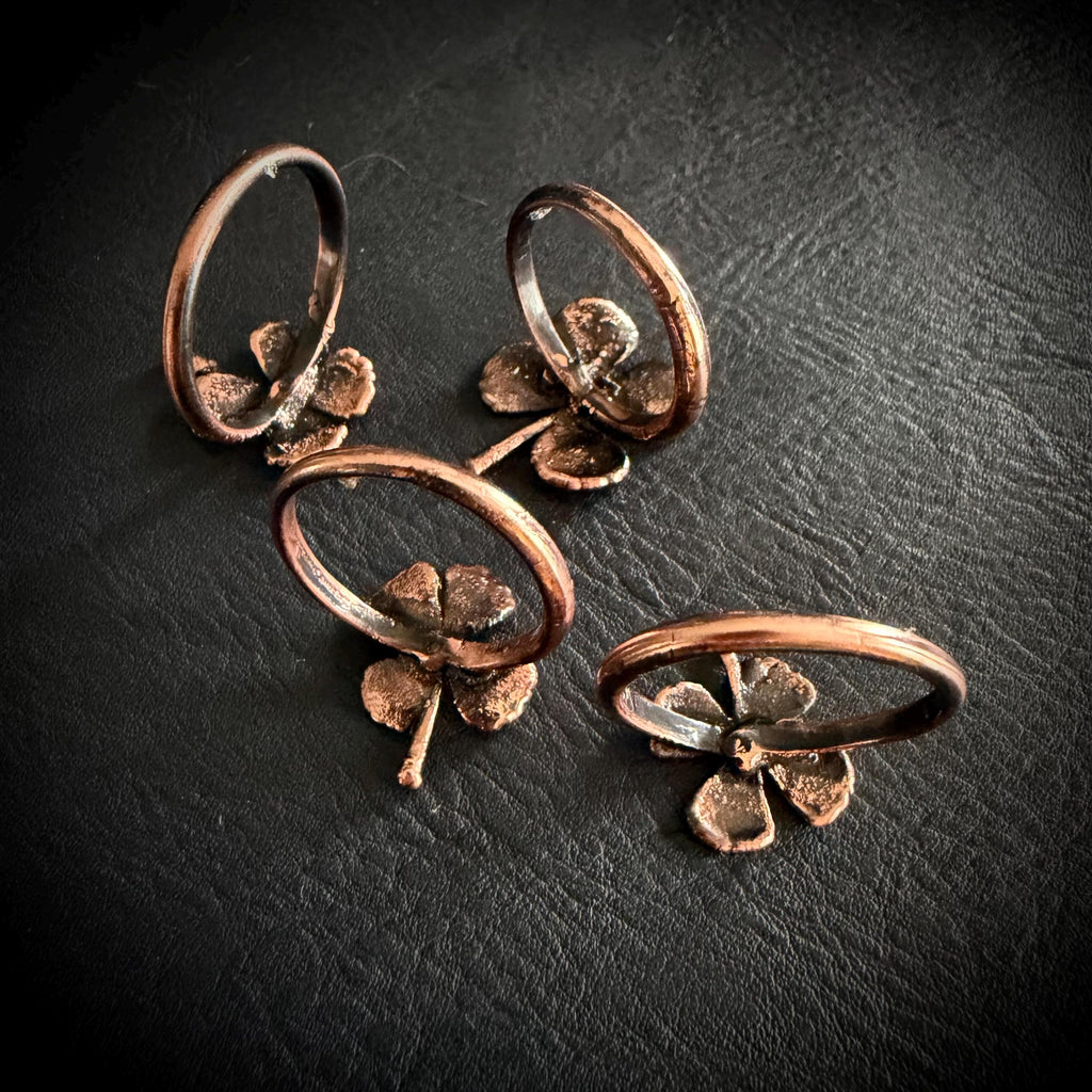 Electroformed Copper Four Leaf Clover Ring – Genuine Preserved Clover