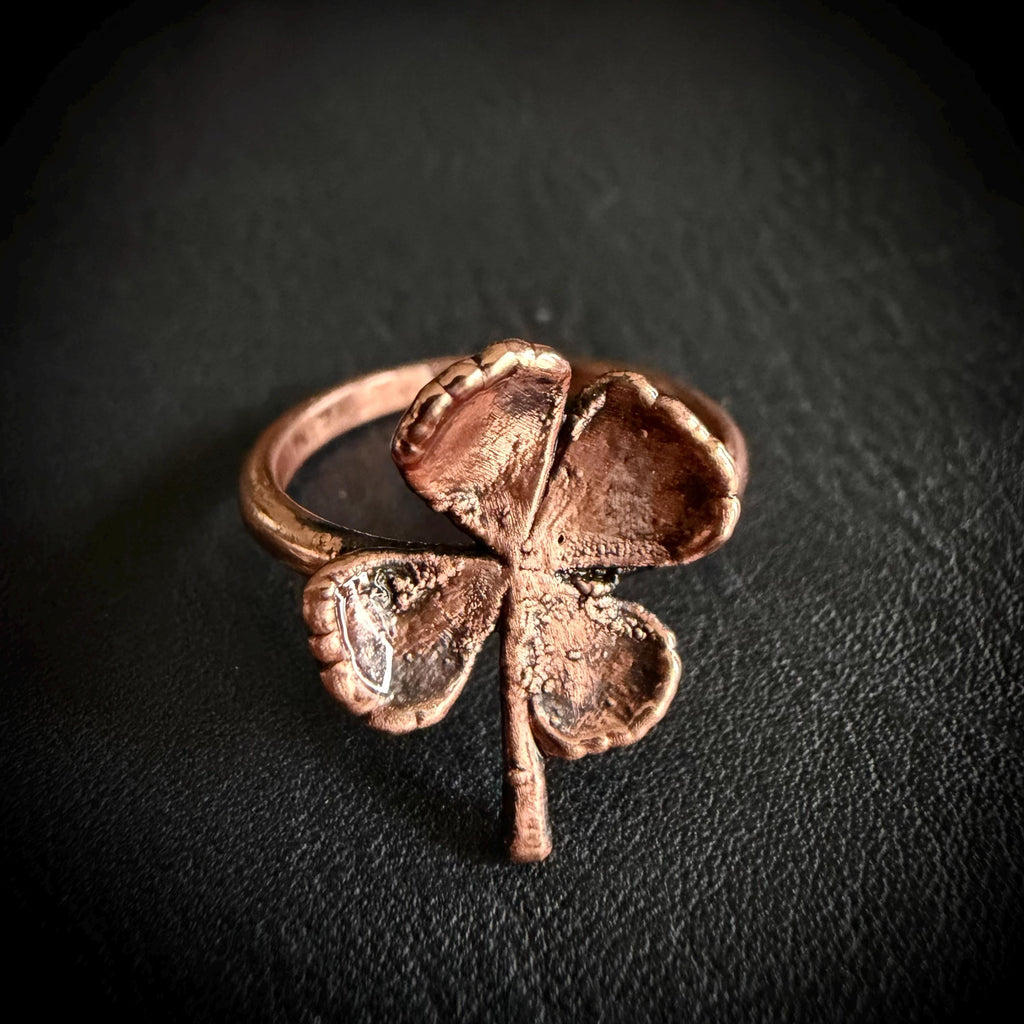 Electroformed Copper Four Leaf Clover Ring – Genuine Preserved Clover