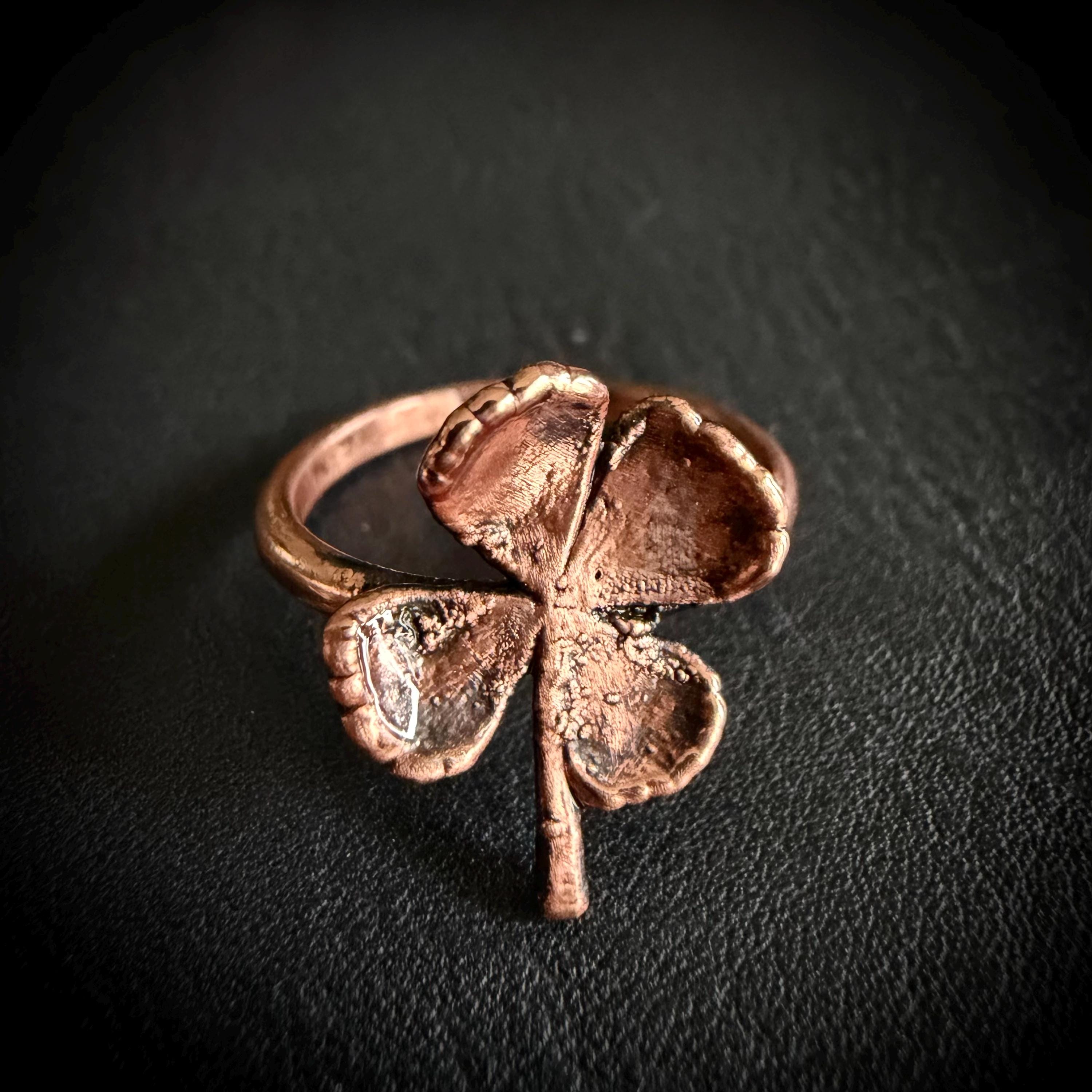 Electroformed Copper Four Leaf Clover Ring – Genuine Preserved Clover