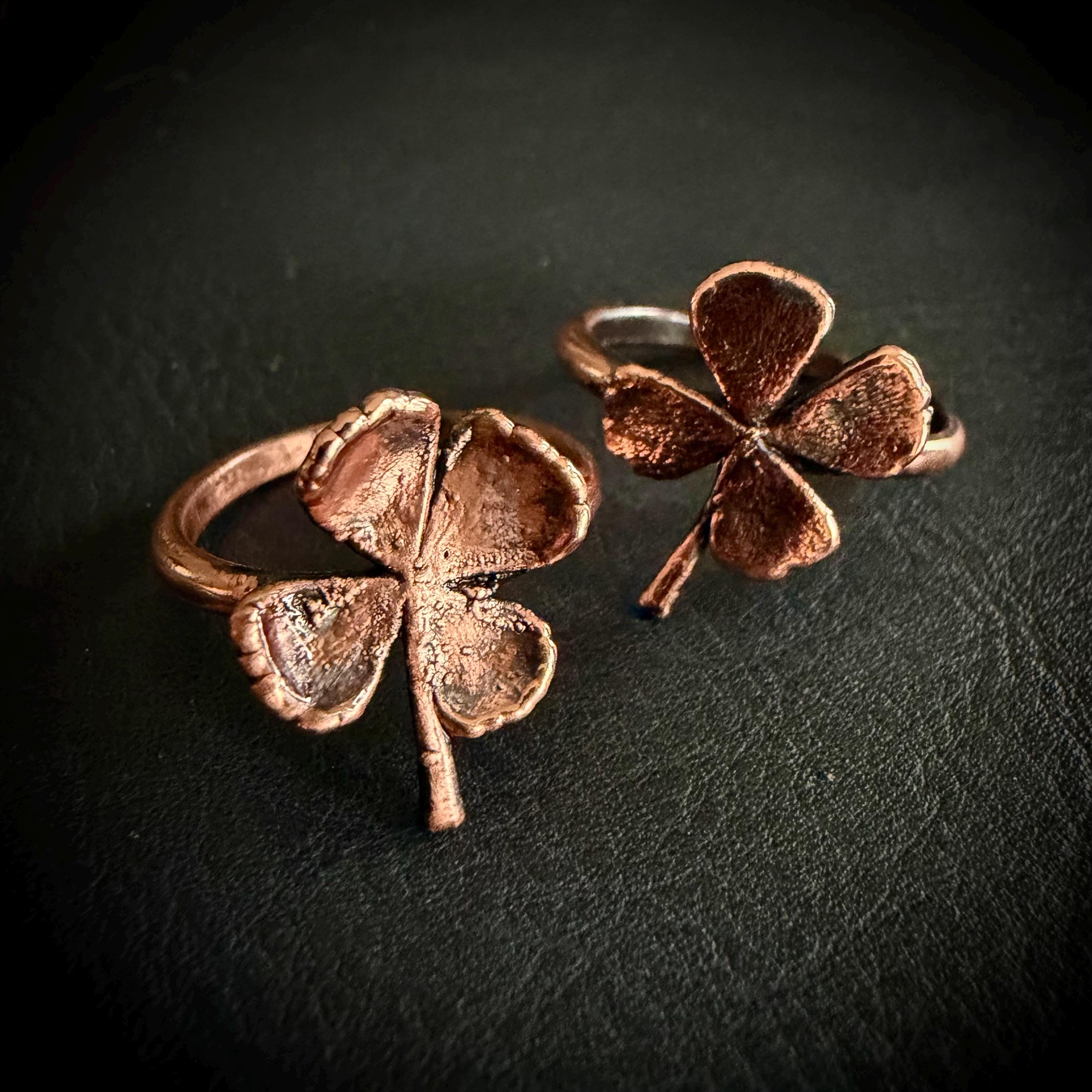 Electroformed Copper Four Leaf Clover Ring – Genuine Preserved Clover
