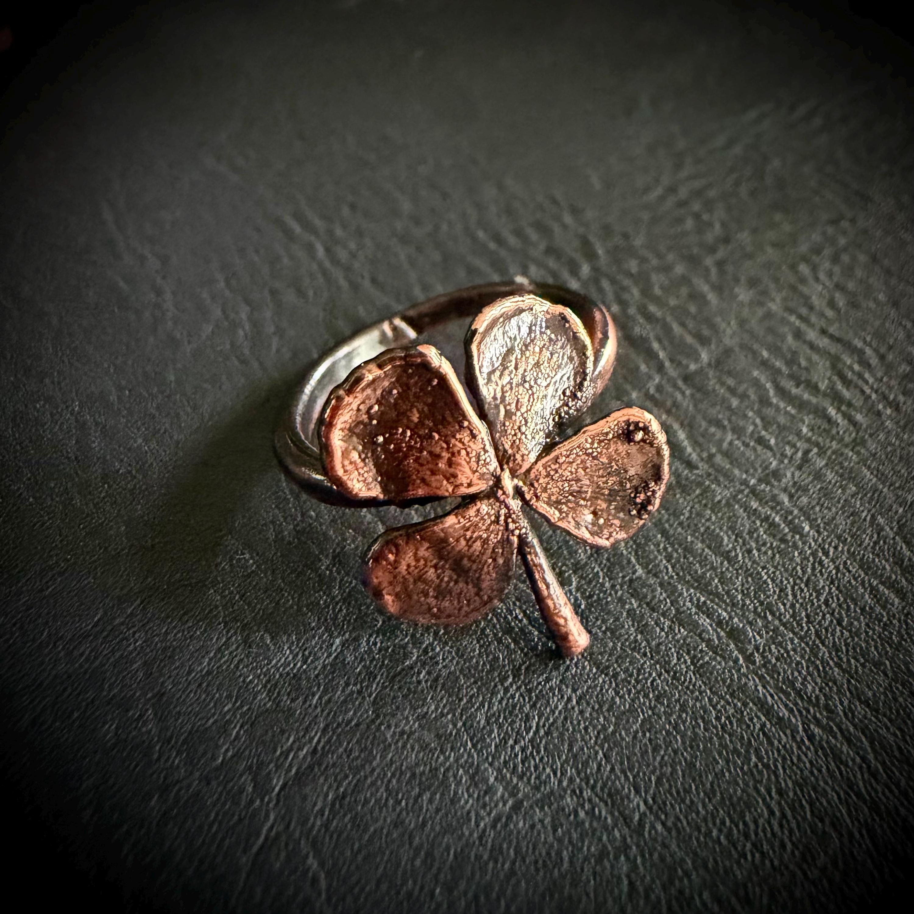 Electroformed Copper Four Leaf Clover Ring – Genuine Preserved Clover