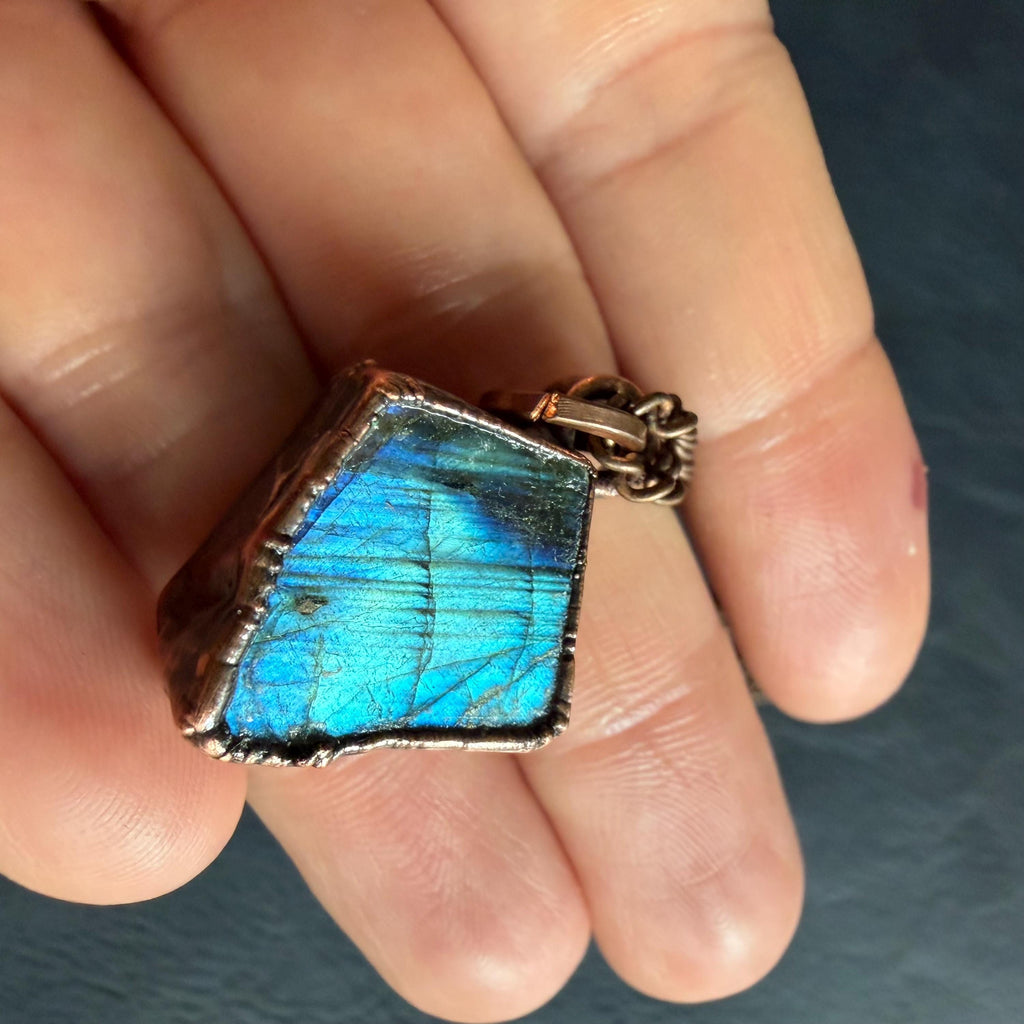 Labradorite Reversible Gemstone Necklace / Electroformed Jewelry
