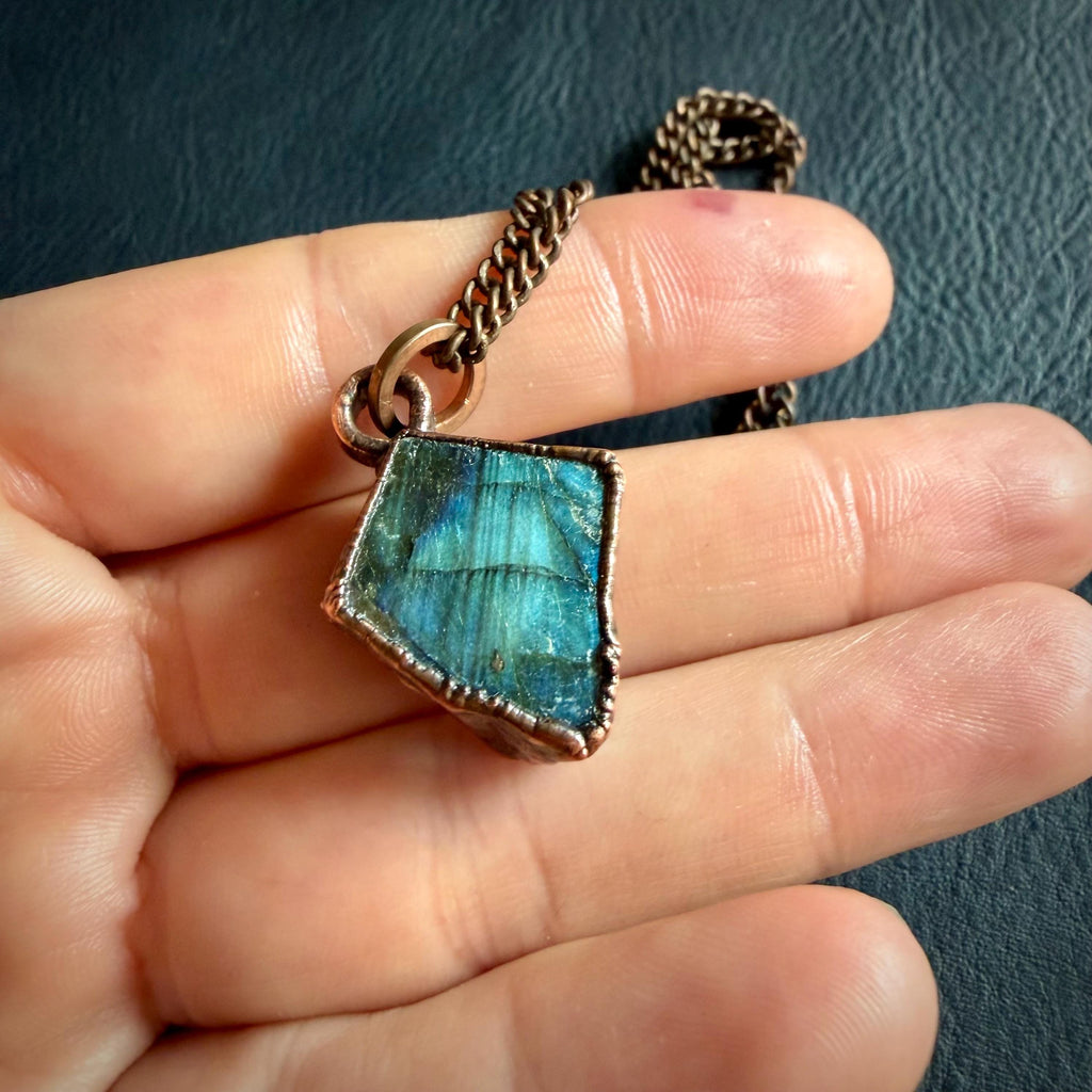 Labradorite Reversible Gemstone Necklace / Electroformed Jewelry