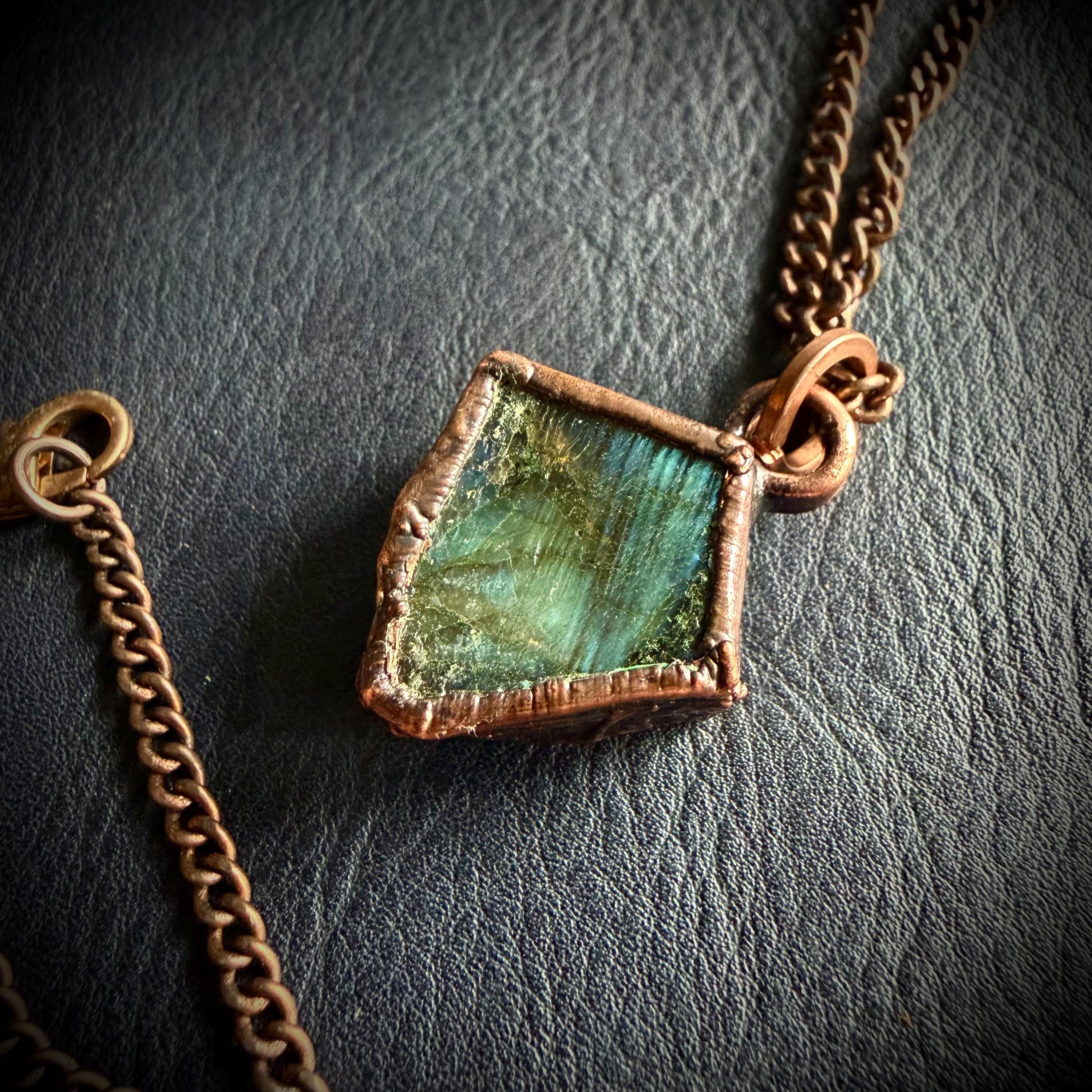 Labradorite Reversible Gemstone Necklace / Electroformed Jewelry