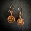 4 Leaf Clover Resin Electroformed Copper Dangle Earrings on Rose Gold Ear Wires