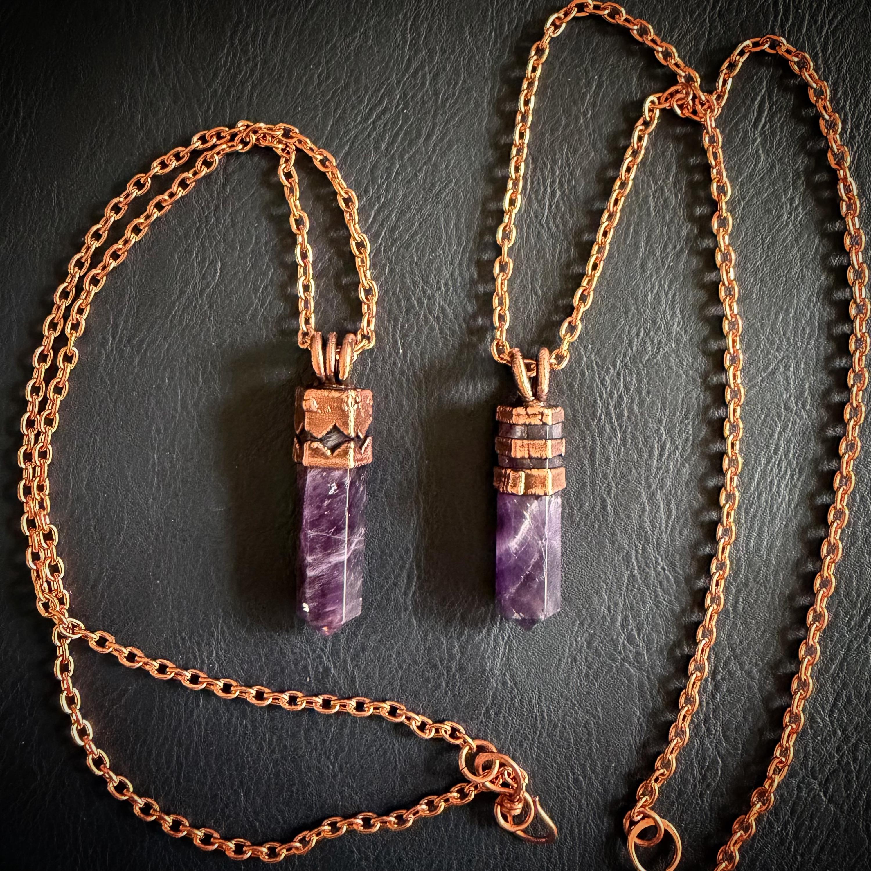 Electroformed Amethyst Point Necklace | Handmade Copper Crystal Pendant | Solid Copper Chain | Artisan Jewelry
