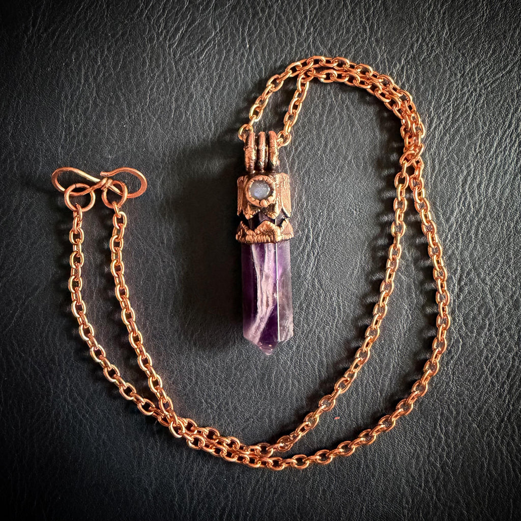 Electroformed Amethyst Point Necklace | Handmade Copper Crystal Pendant | Solid Copper Chain | Artisan Jewelry