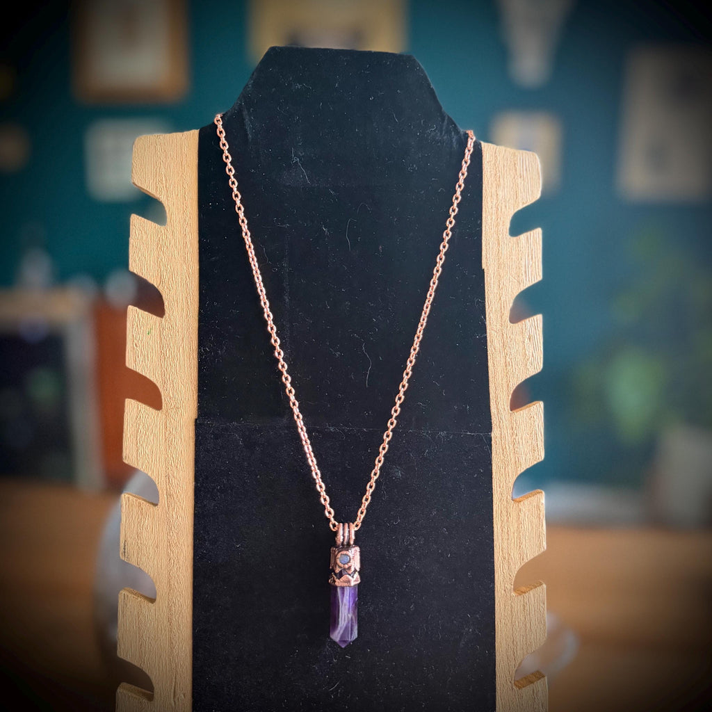Electroformed Amethyst Point Necklace | Handmade Copper Crystal Pendant | Solid Copper Chain | Artisan Jewelry