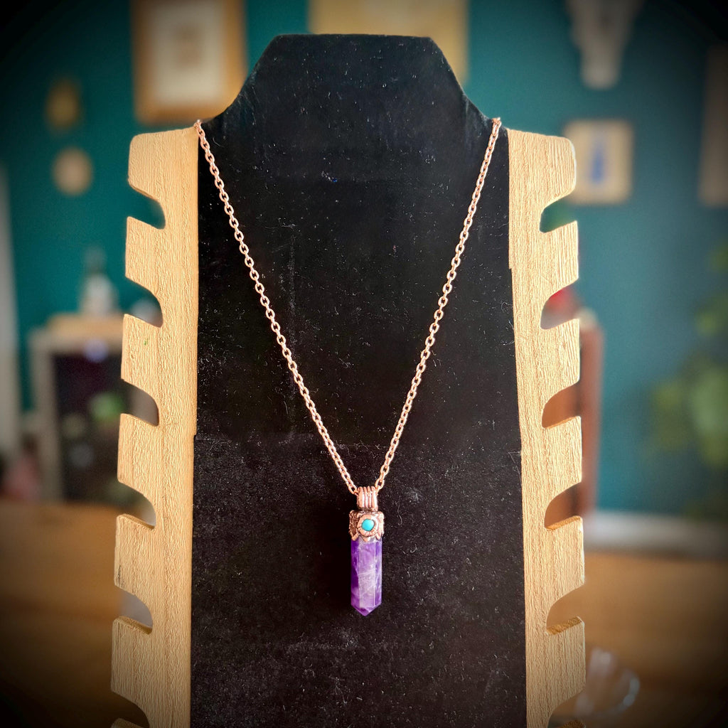 Electroformed Amethyst Point Necklace | Handmade Copper Crystal Pendant | Solid Copper Chain | Artisan Jewelry