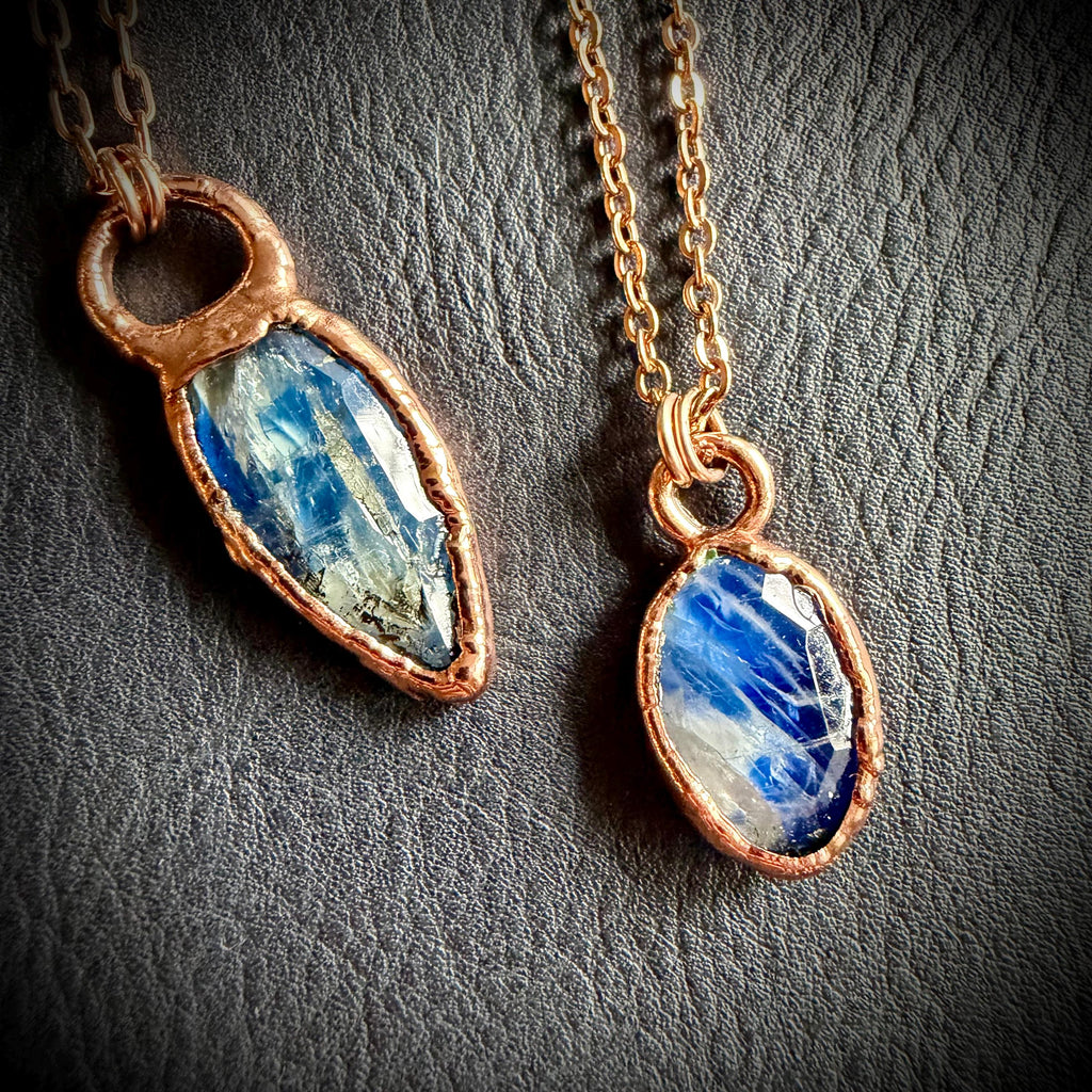 Electroformed Blue Kyanite Copper Pendant Necklace | Rose Gold Chain Jewelry