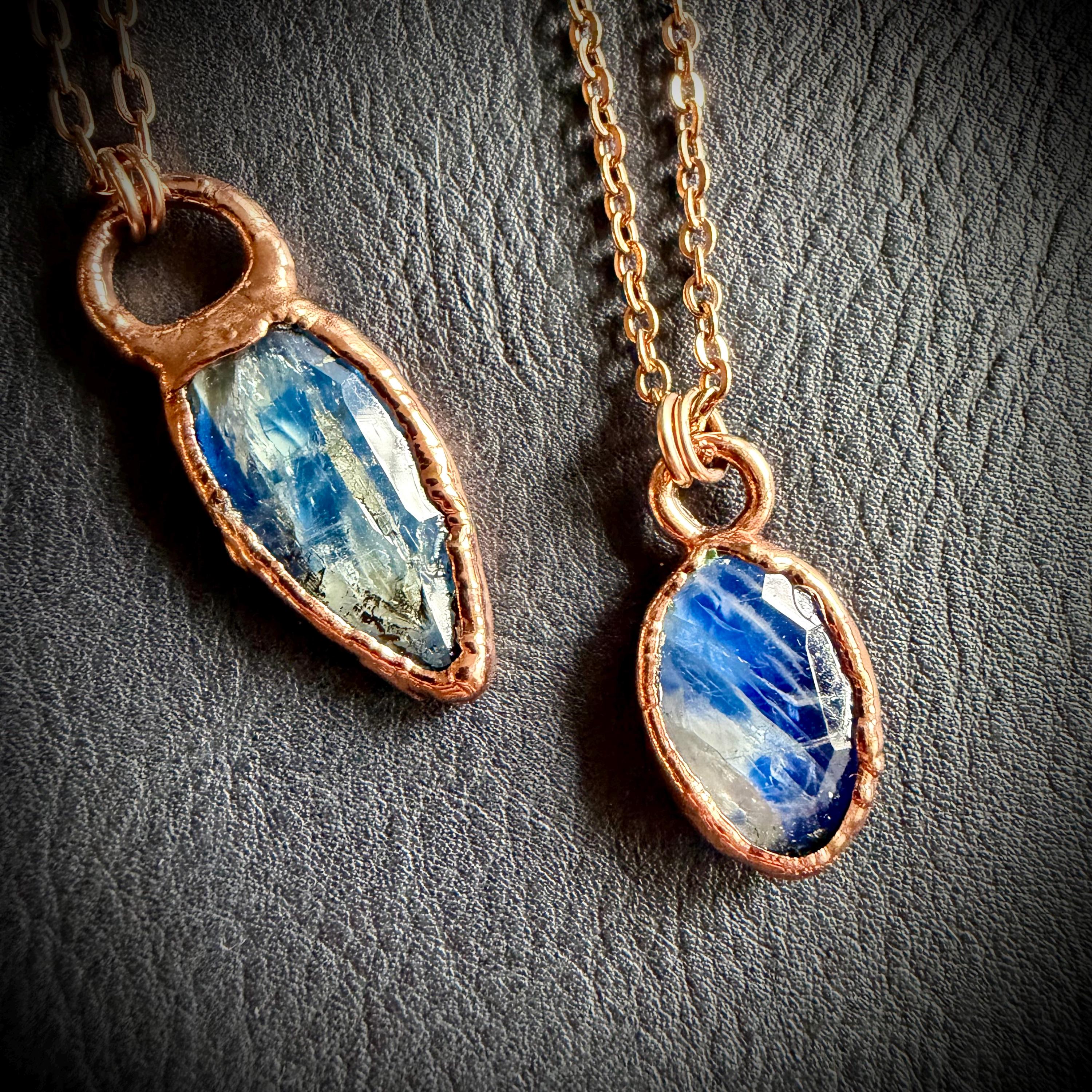 Electroformed Blue Kyanite Copper Pendant Necklace | Rose Gold Chain Jewelry