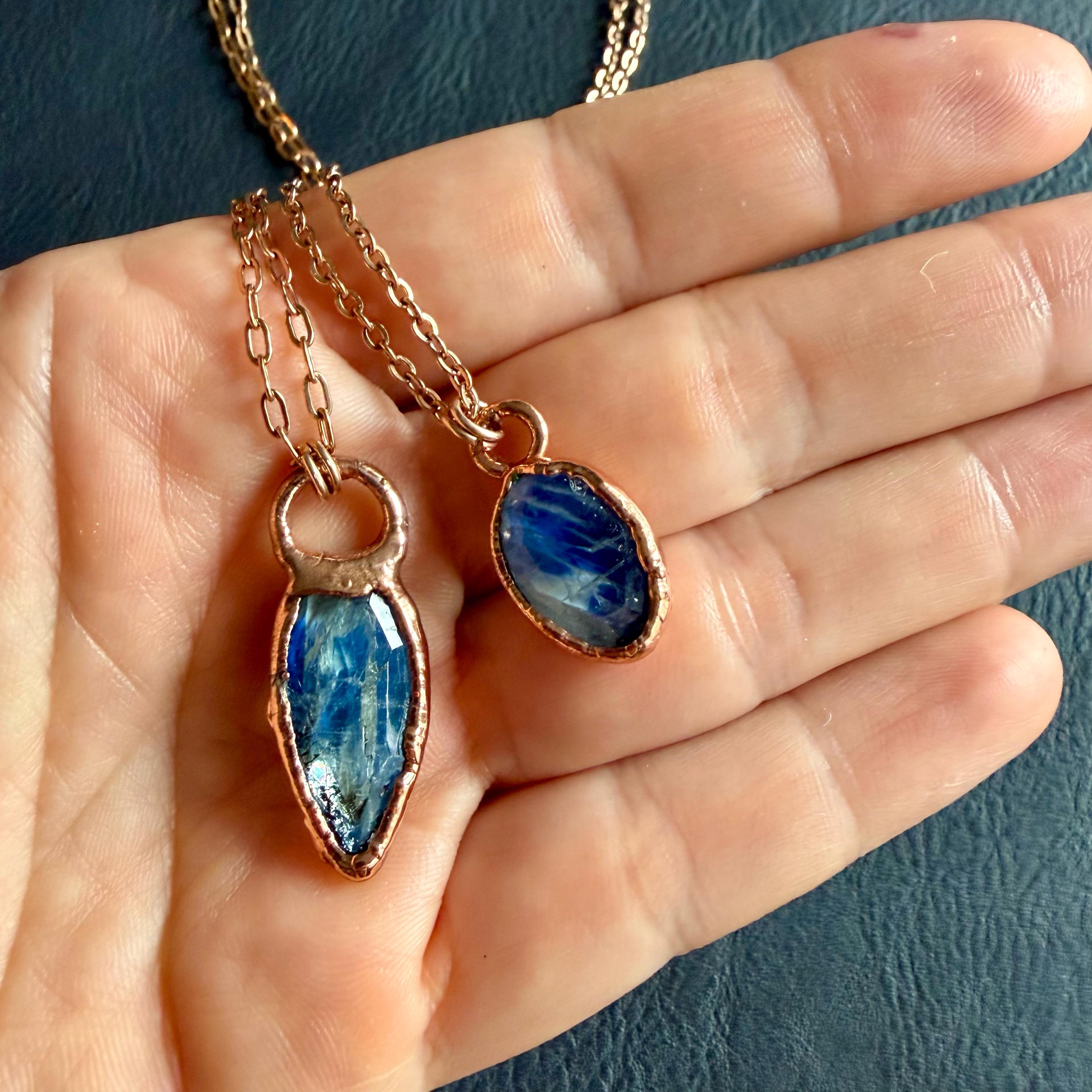 Electroformed Blue Kyanite Copper Pendant Necklace | Rose Gold Chain Jewelry