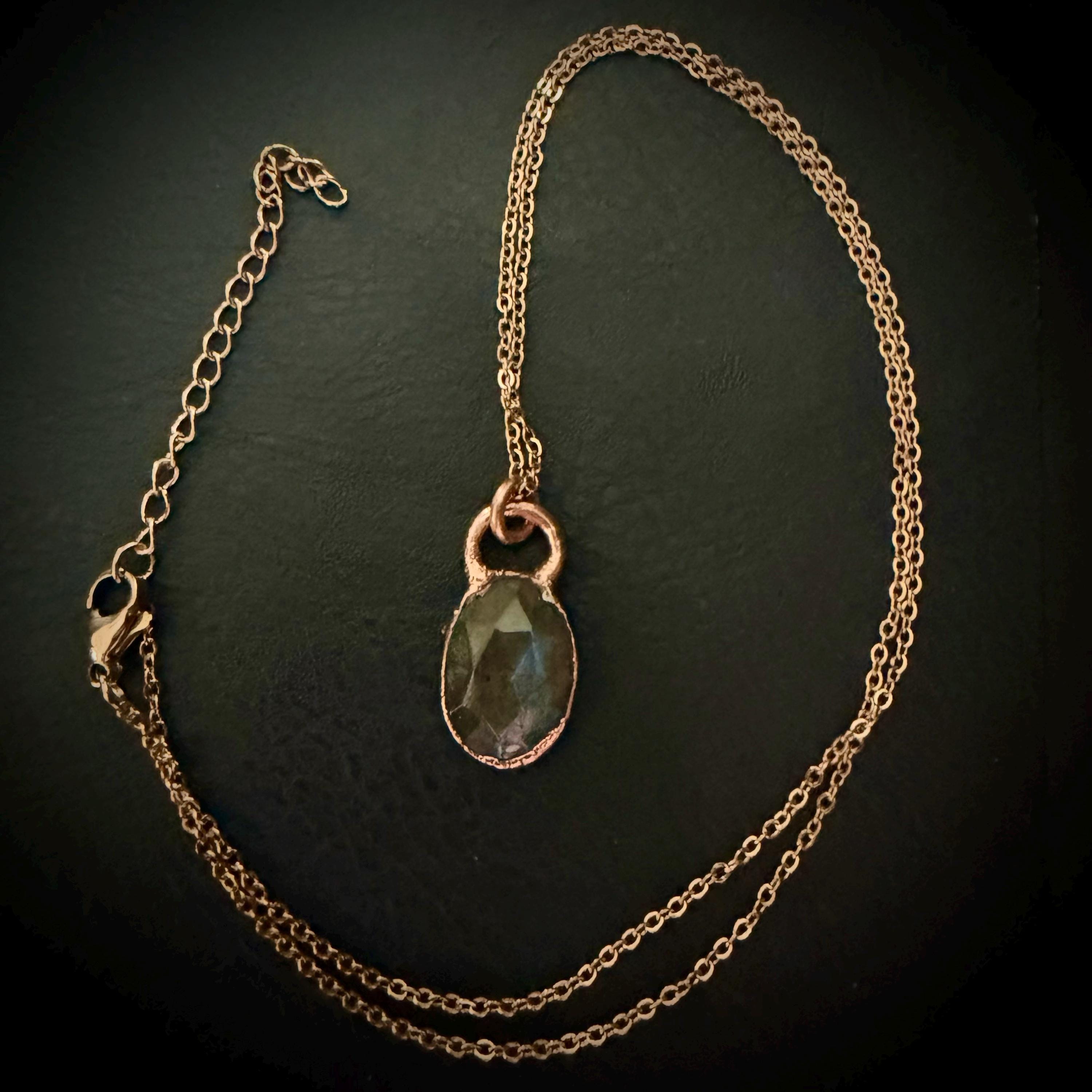 Labradorite Oval Necklace / Rose Cut Gemstone Necklace / Electroformed Jewelry