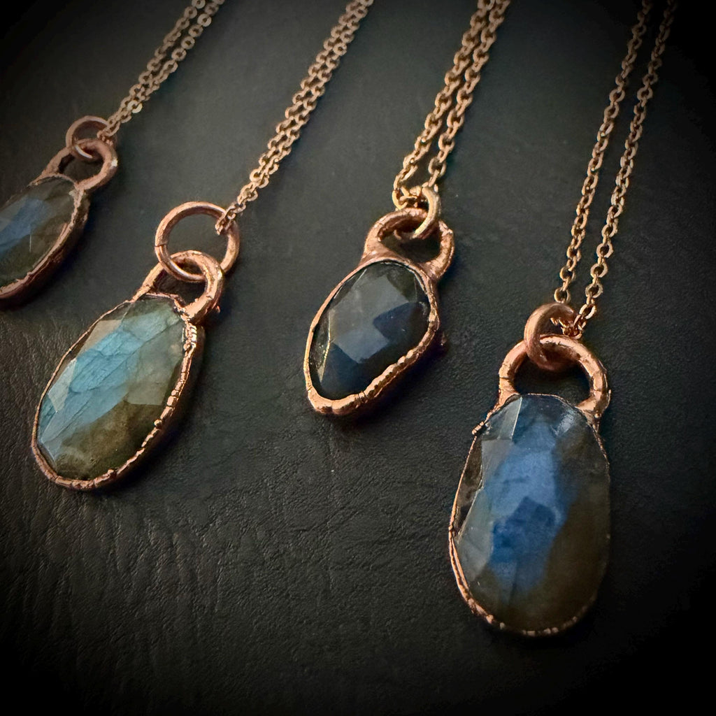 Labradorite Oval Necklace / Rose Cut Gemstone Necklace / Electroformed Jewelry