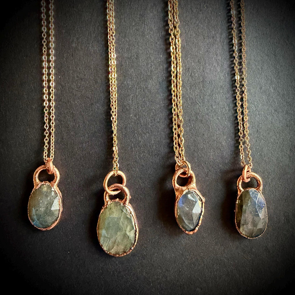 Labradorite Oval Necklace / Rose Cut Gemstone Necklace / Electroformed Jewelry