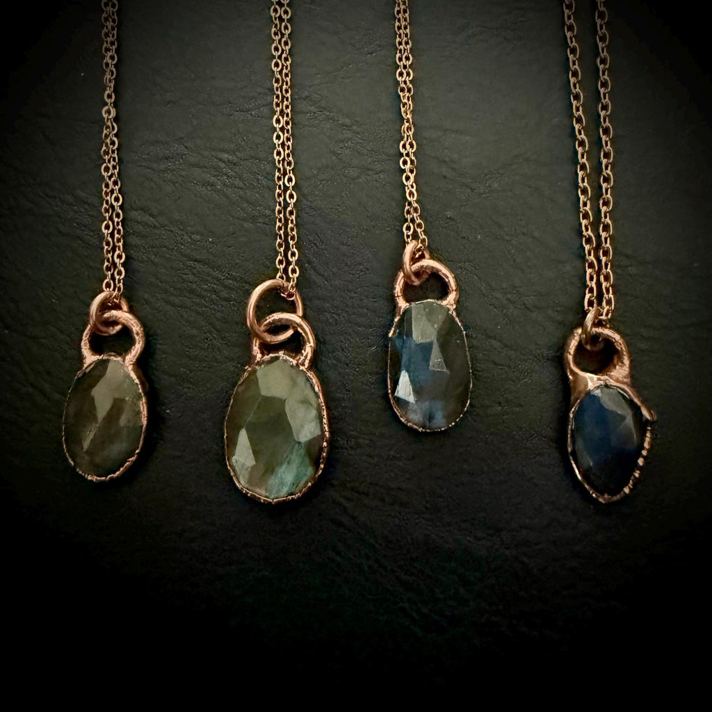 Labradorite Oval Necklace / Rose Cut Gemstone Necklace / Electroformed Jewelry
