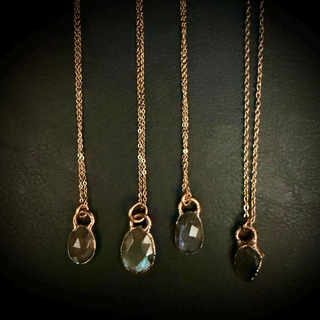 Labradorite Oval Necklace / Rose Cut Gemstone Necklace / Electroformed Jewelry