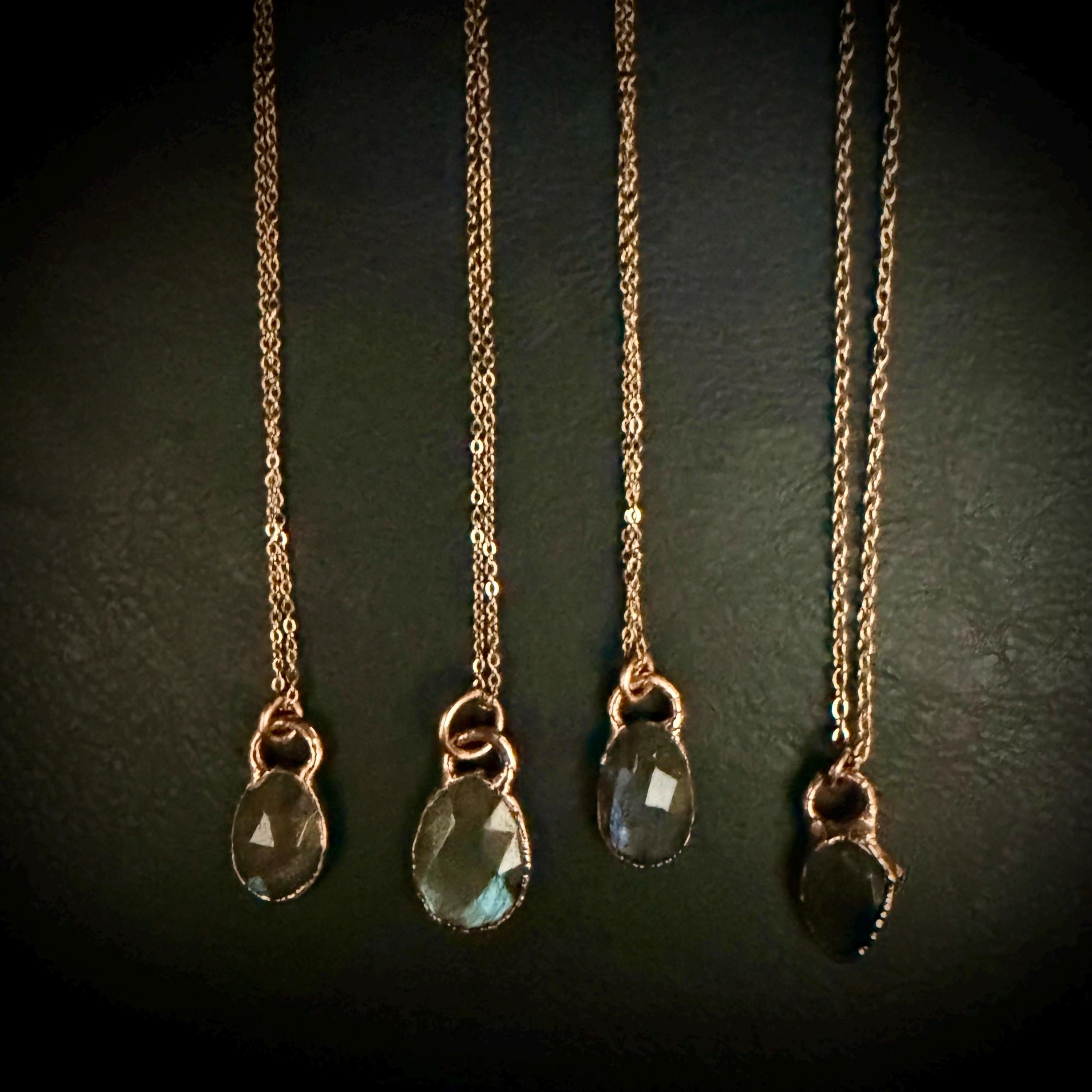 Labradorite Oval Necklace / Rose Cut Gemstone Necklace / Electroformed Jewelry