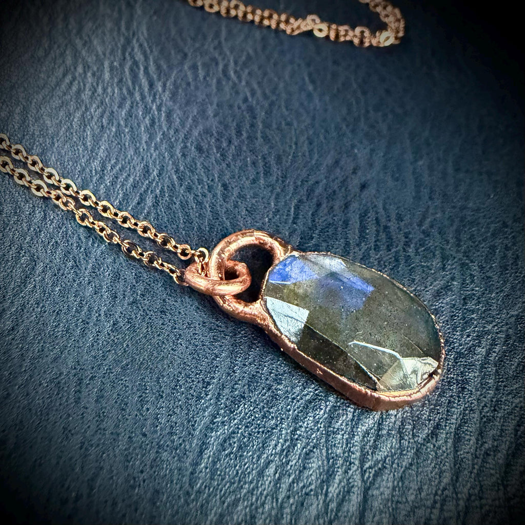 Labradorite Oval Necklace / Rose Cut Gemstone Necklace / Electroformed Jewelry