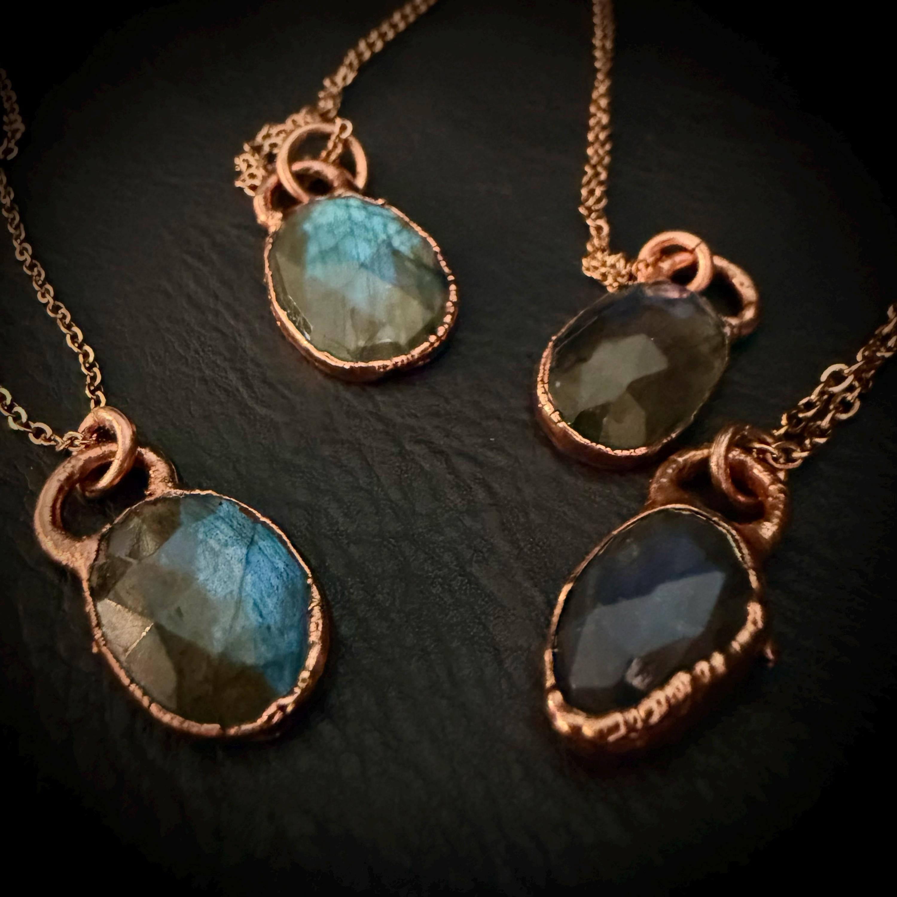 Labradorite Oval Necklace / Rose Cut Gemstone Necklace / Electroformed Jewelry