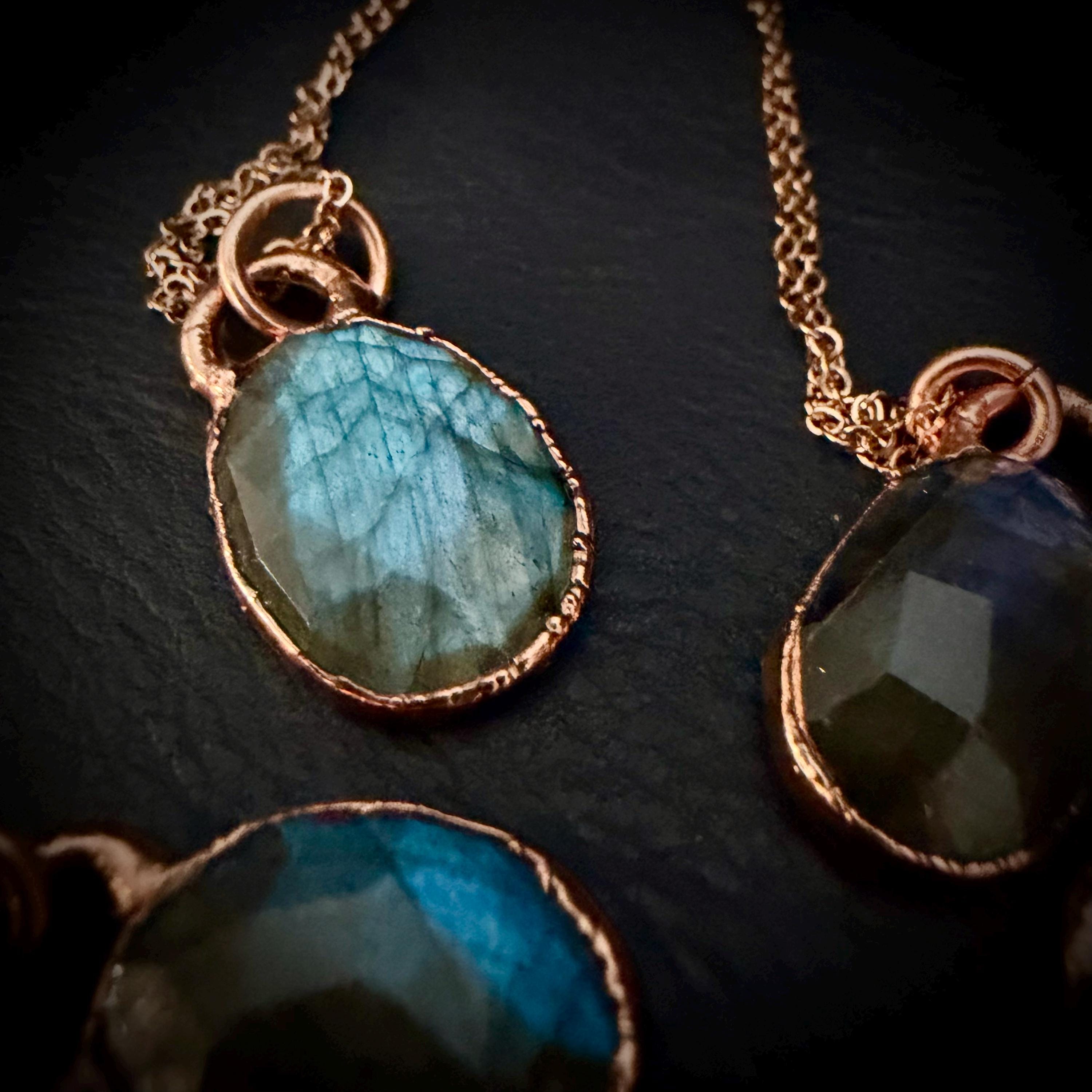Labradorite Oval Necklace / Rose Cut Gemstone Necklace / Electroformed Jewelry
