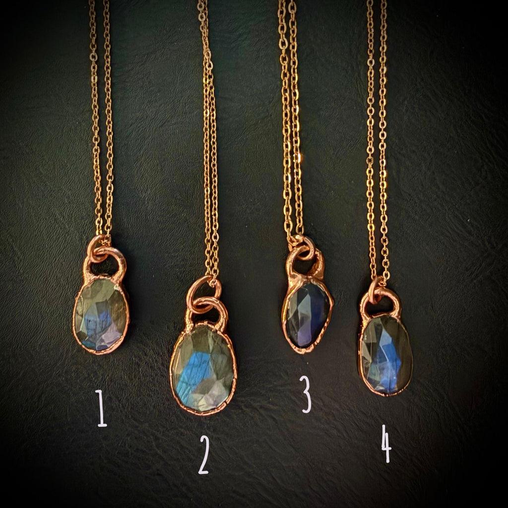 Labradorite Oval Necklace / Rose Cut Gemstone Necklace / Electroformed Jewelry