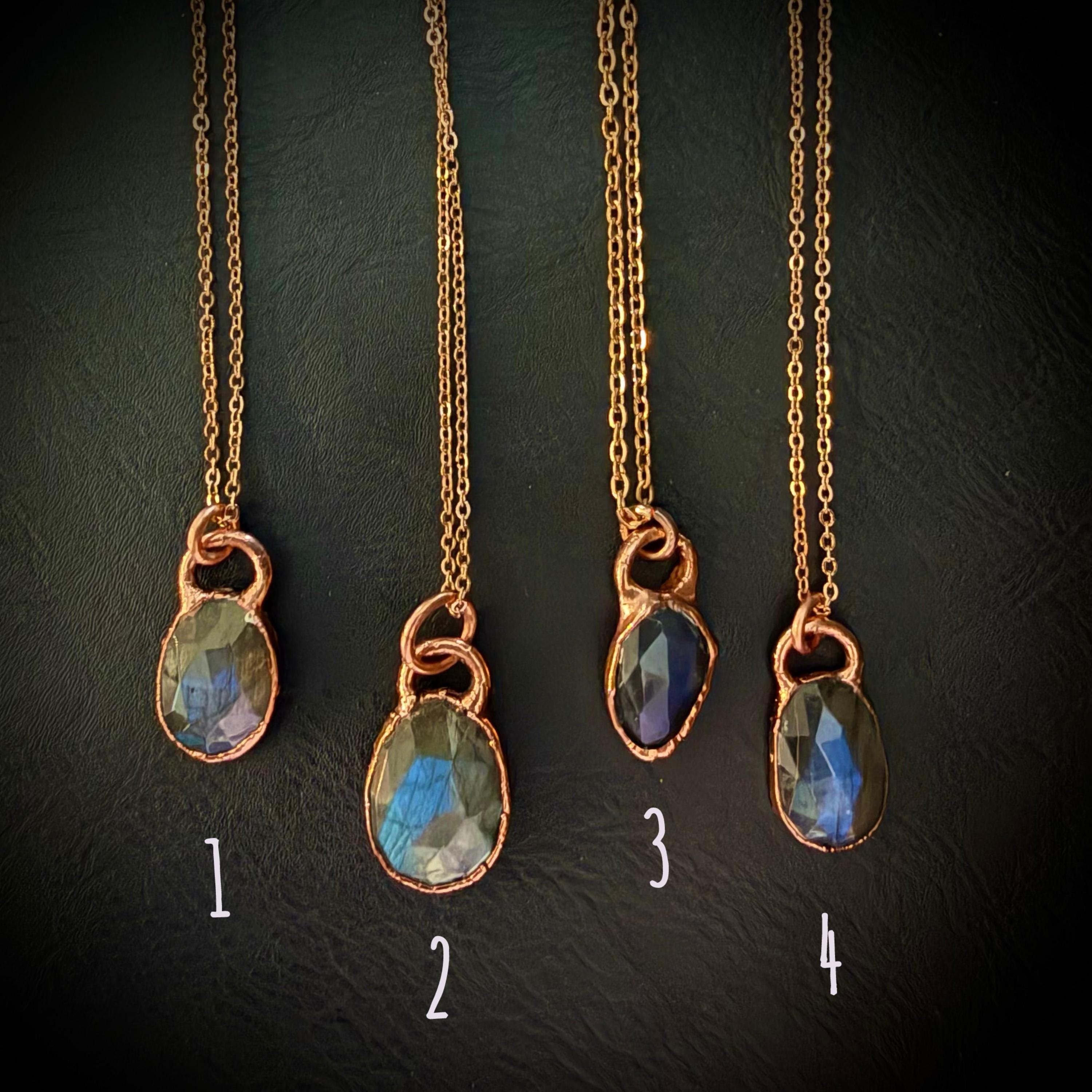 Labradorite Oval Necklace / Rose Cut Gemstone Necklace / Electroformed Jewelry