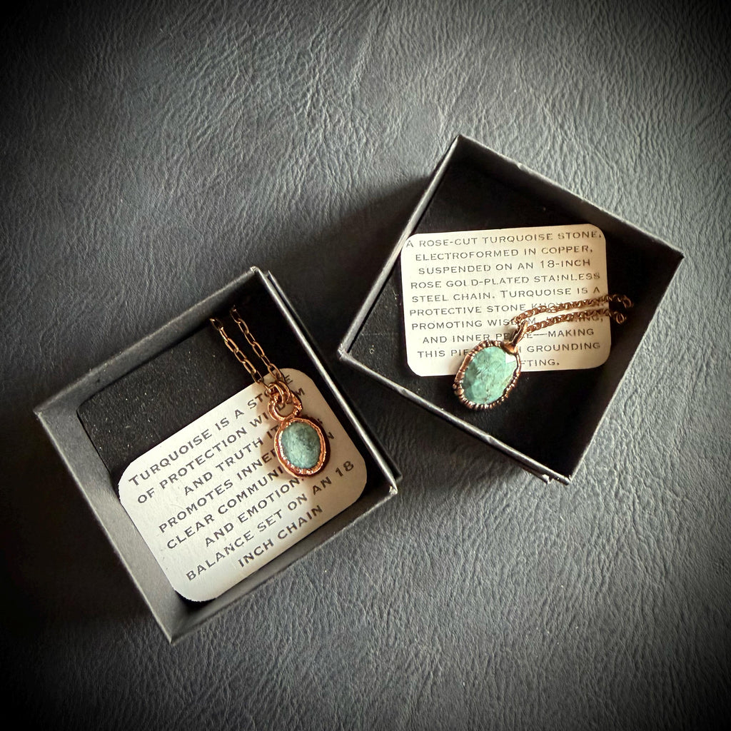Rose Cut Turquoise Electroformed Copper Necklace | December Birthstone
