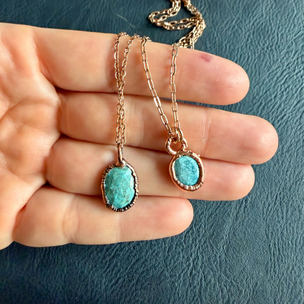 Rose Cut Turquoise Electroformed Copper Necklace | December Birthstone